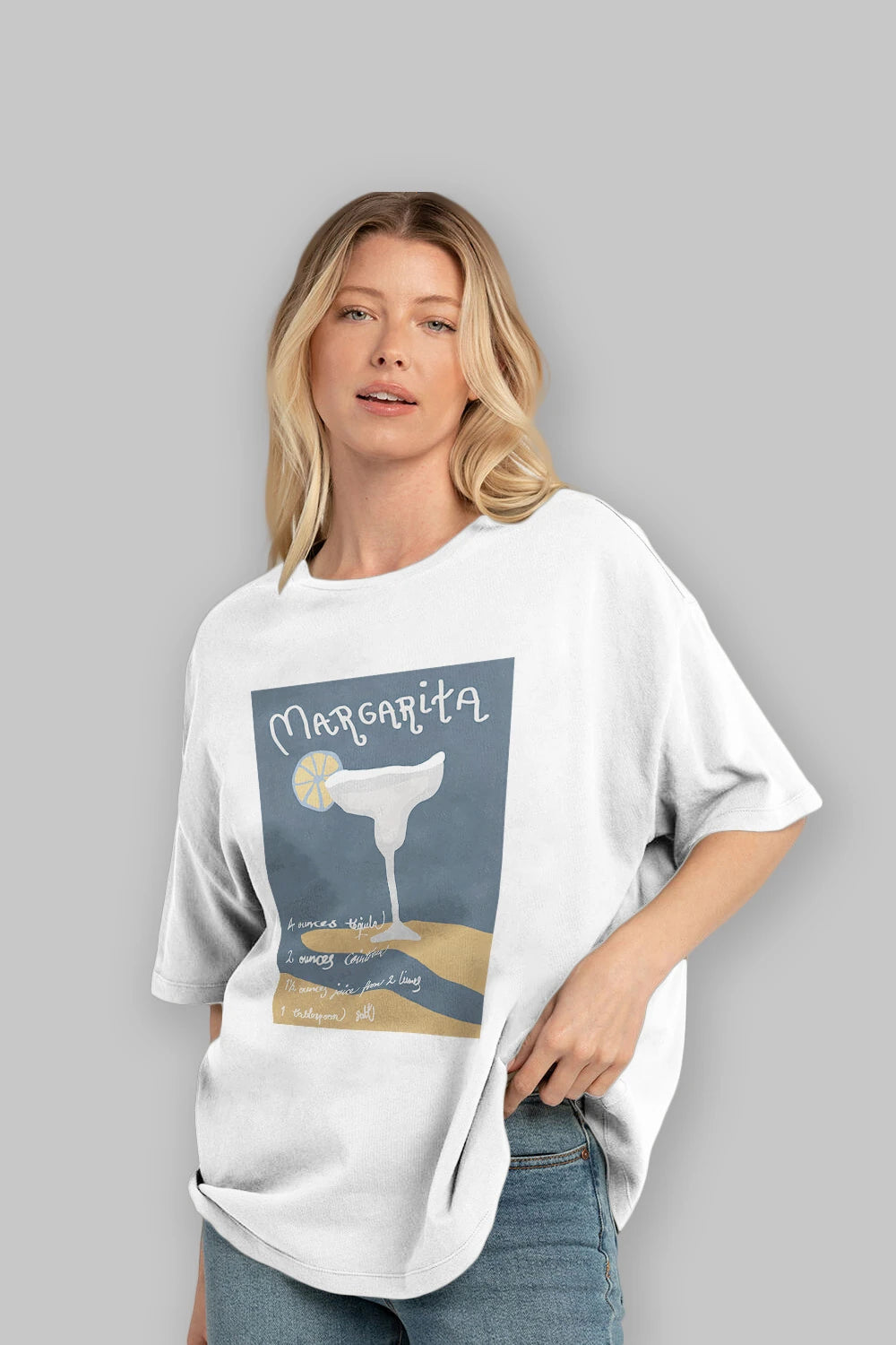 Margarita 2 Ön Baskılı Oversize t-shirt Erkek Kadın Unisex %100 Pamuk Bisiklet Yaka tişort