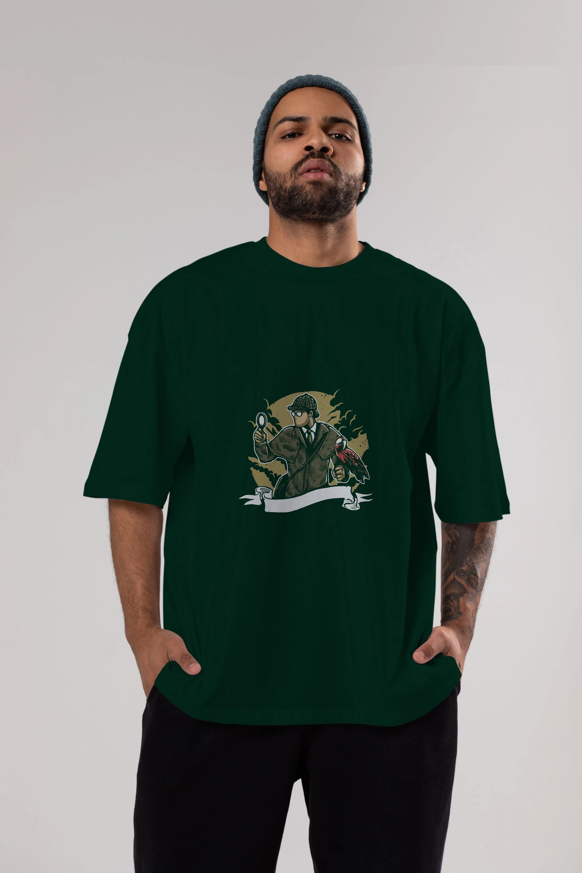 Sherlock Holmes Ön Baskılı Oversize t-shirt Erkek Kadın Unisex %100 Pamuk tişort