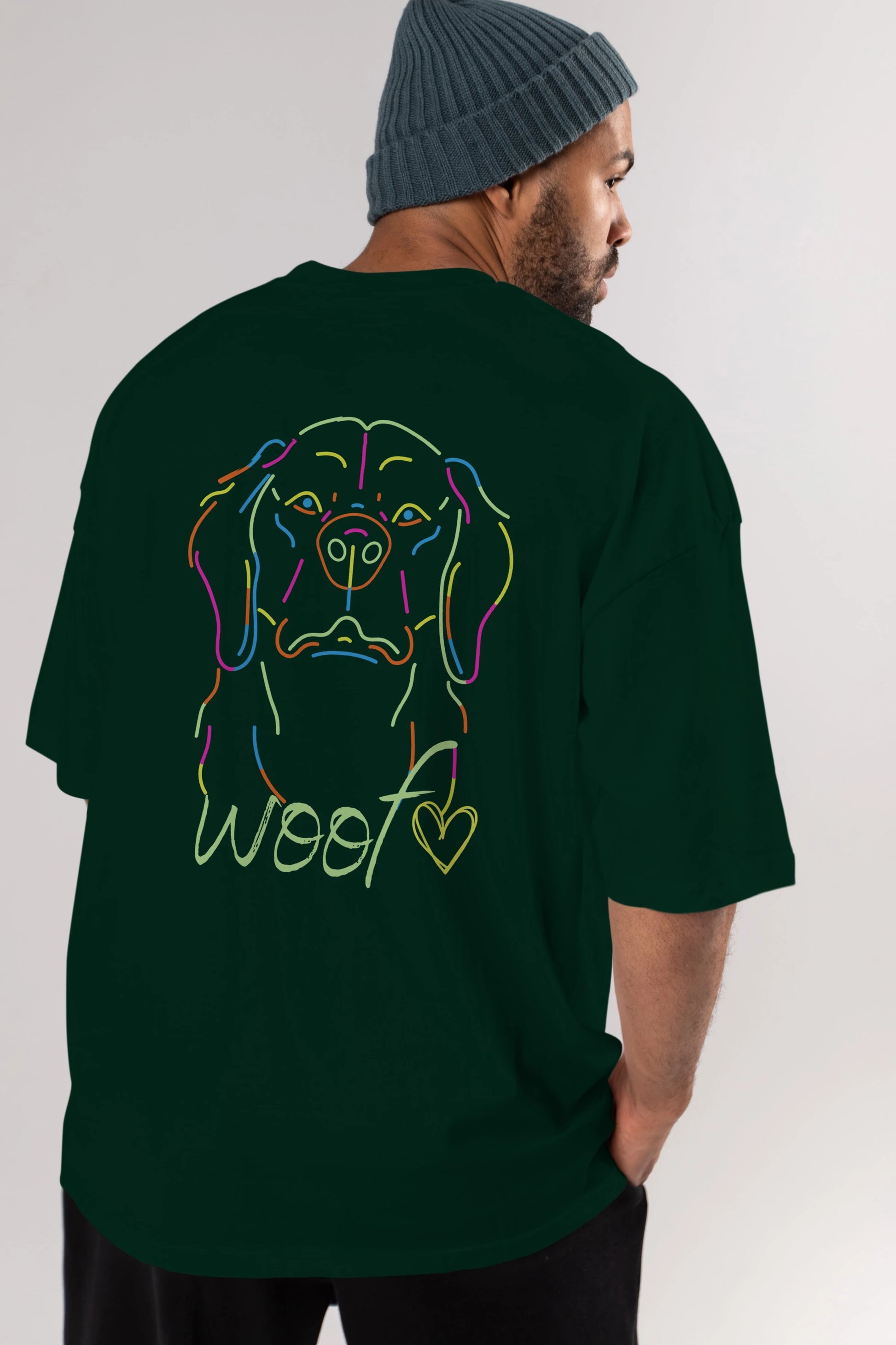 Neon Dog Arka Baskılı Oversize t-shirt Erkek Kadın Unisex