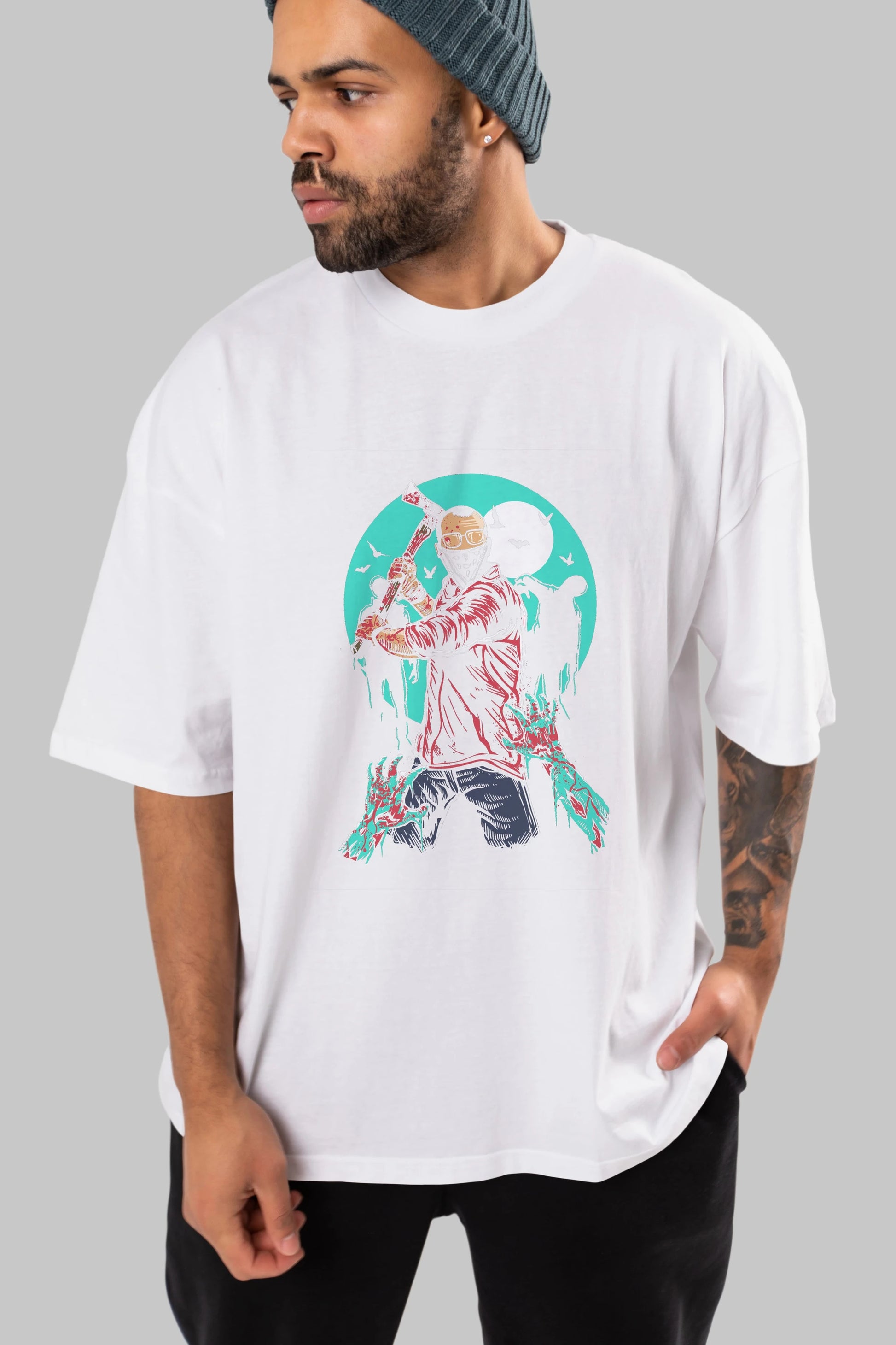 Zombie Killer Ön Baskılı Oversize t-shirt Erkek Kadın Unisex %100 Pamuk tişort