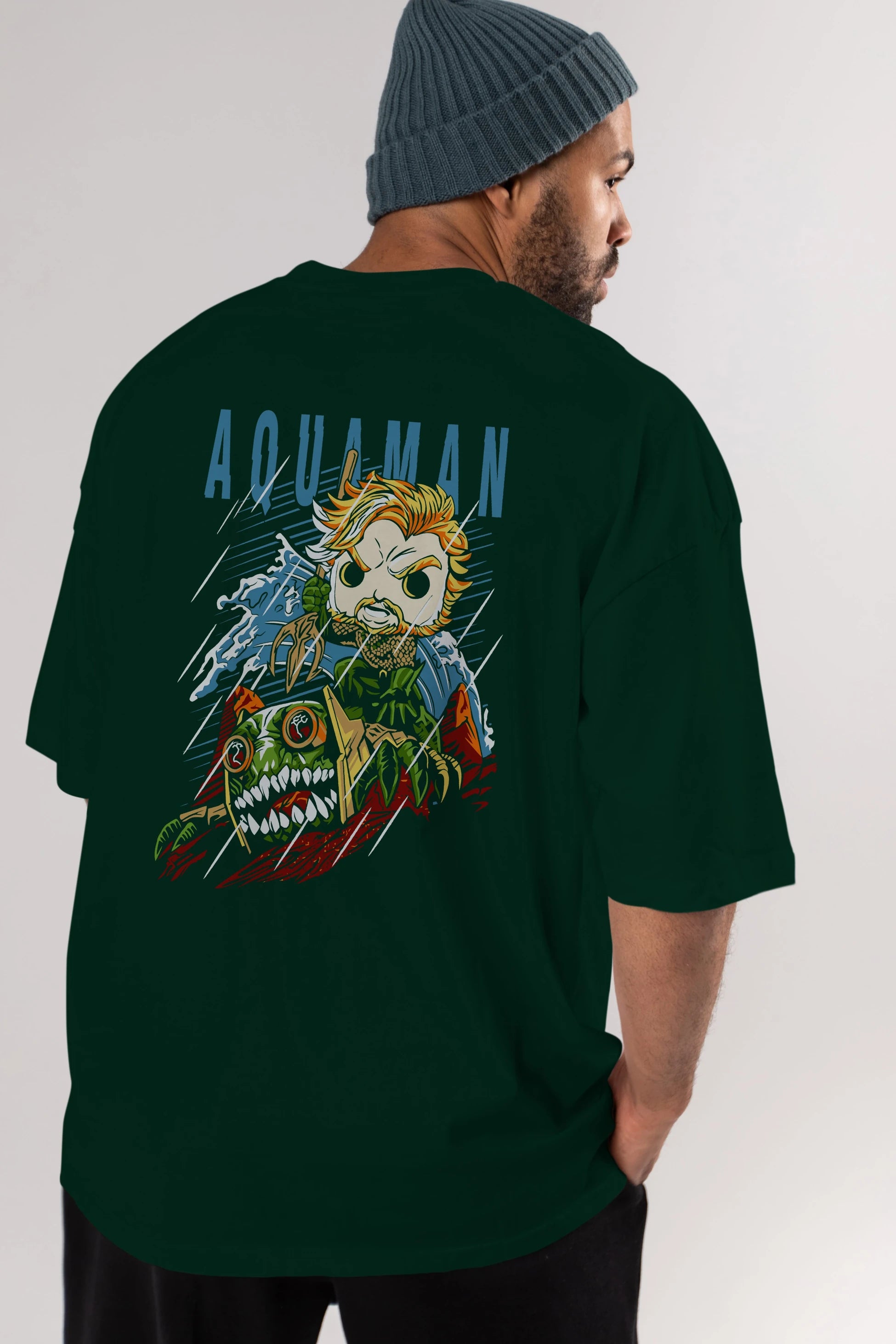 Aquaman Arka Baskılı Oversize t-shirt Erkek Kadın Unisex %100 Pamuk Bisiklet Yaka tişort