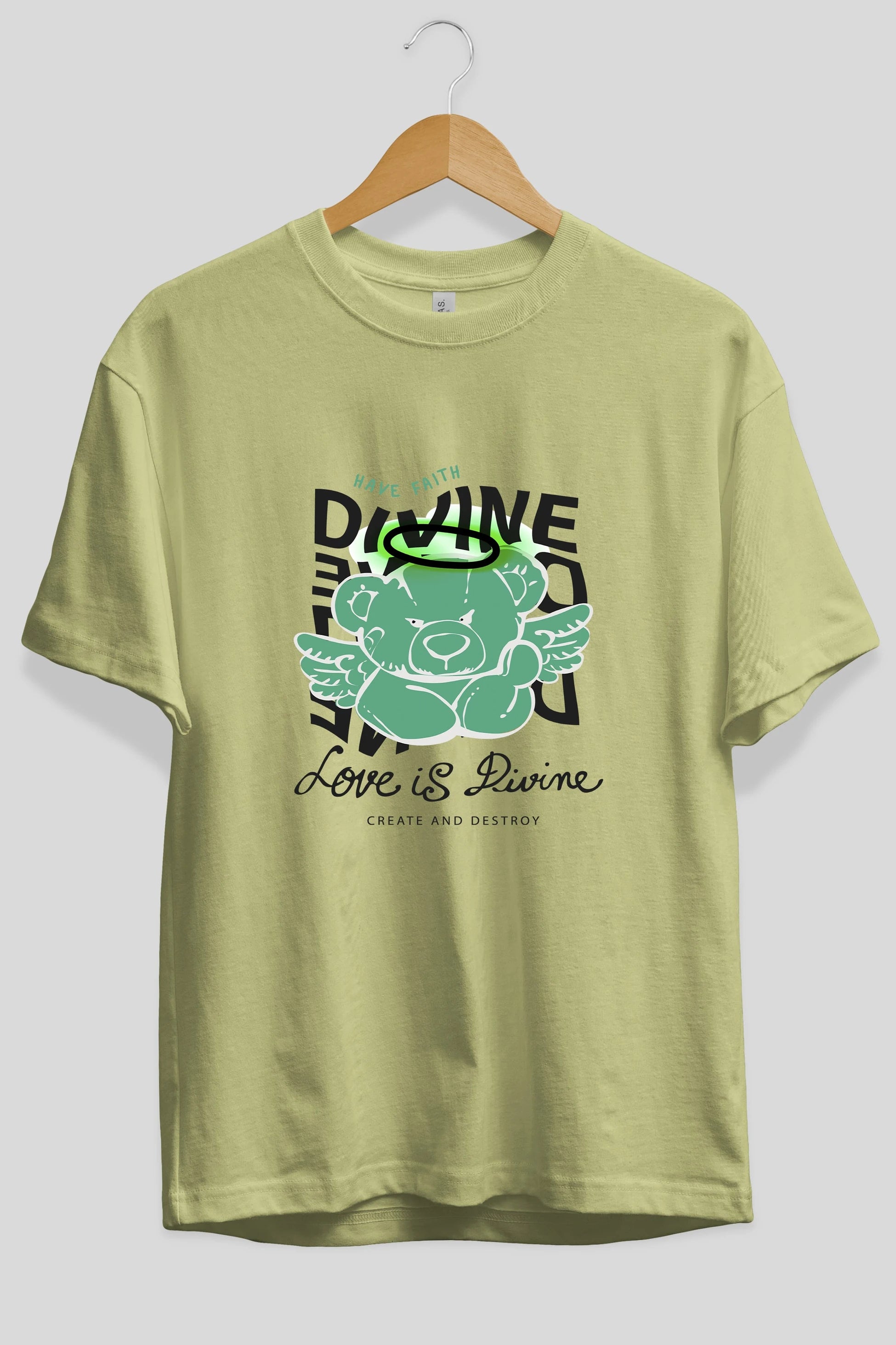 Love is Divine Bear Ön Baskılı Oversize t-shirt Erkek Kadın Unisex