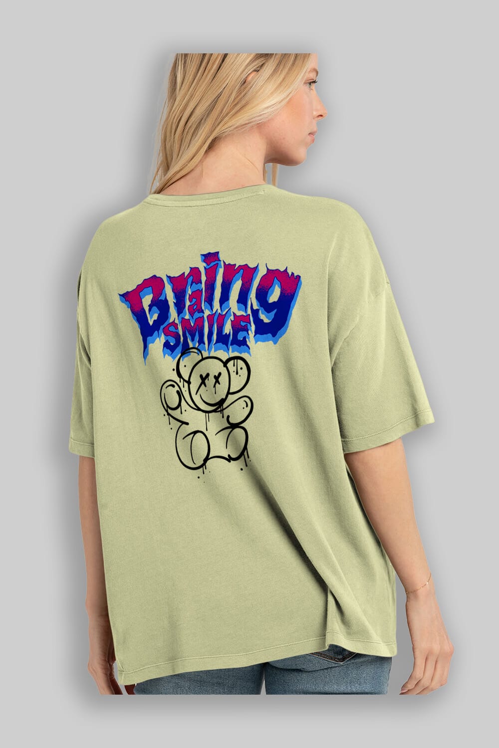Teddy Bear Braing Smile Arka Baskılı Oversize t-shirt Erkek Kadın Unisex