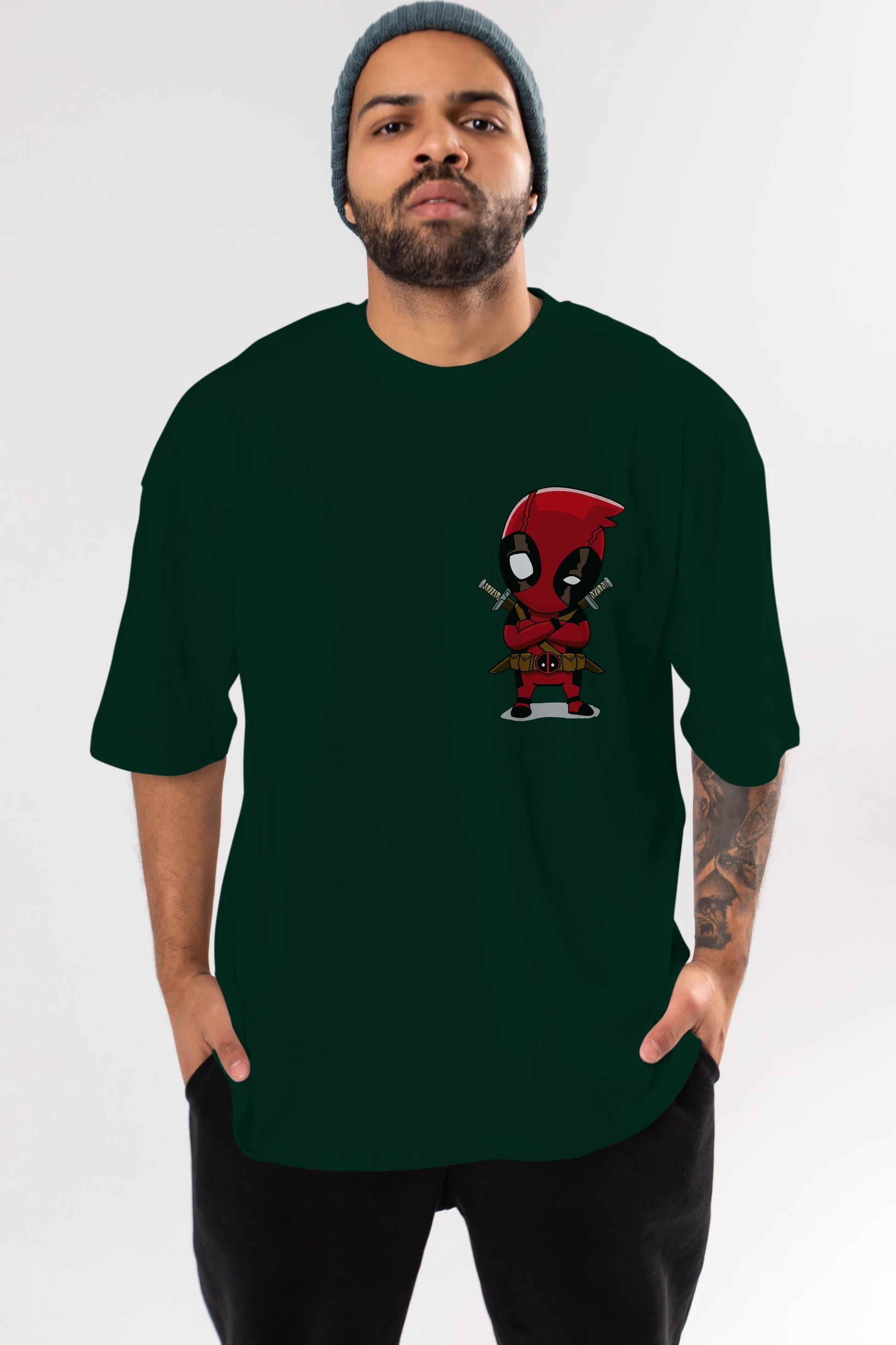 Deadpool (19) Ön Sol Baskılı Oversize t-shirt Erkek Kadın Unisex %100 Pamuk Bisiklet Yaka tişort