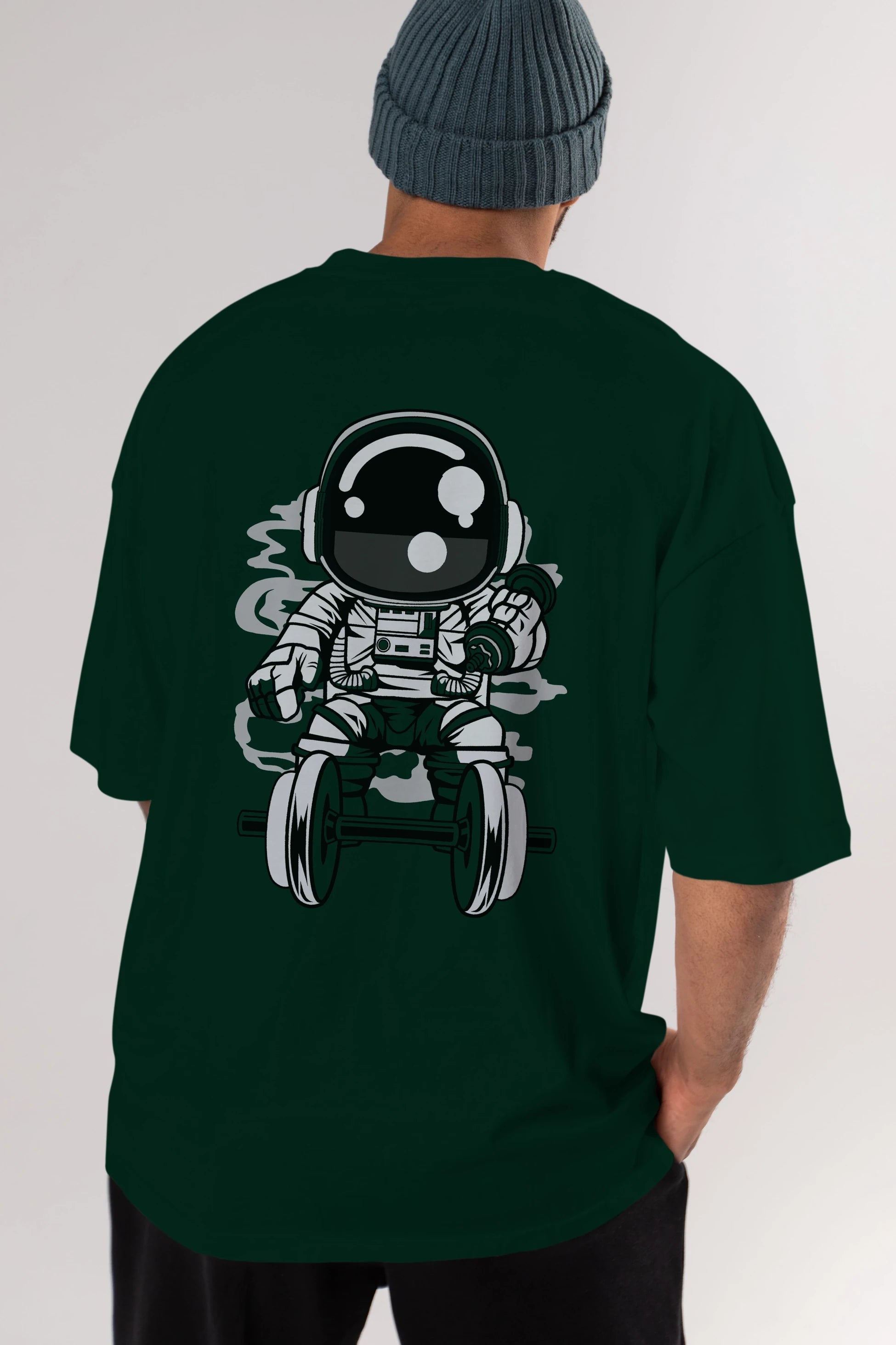 Astronaut Gym Arka Baskılı Oversize t-shirt Erkek Kadın Unisex