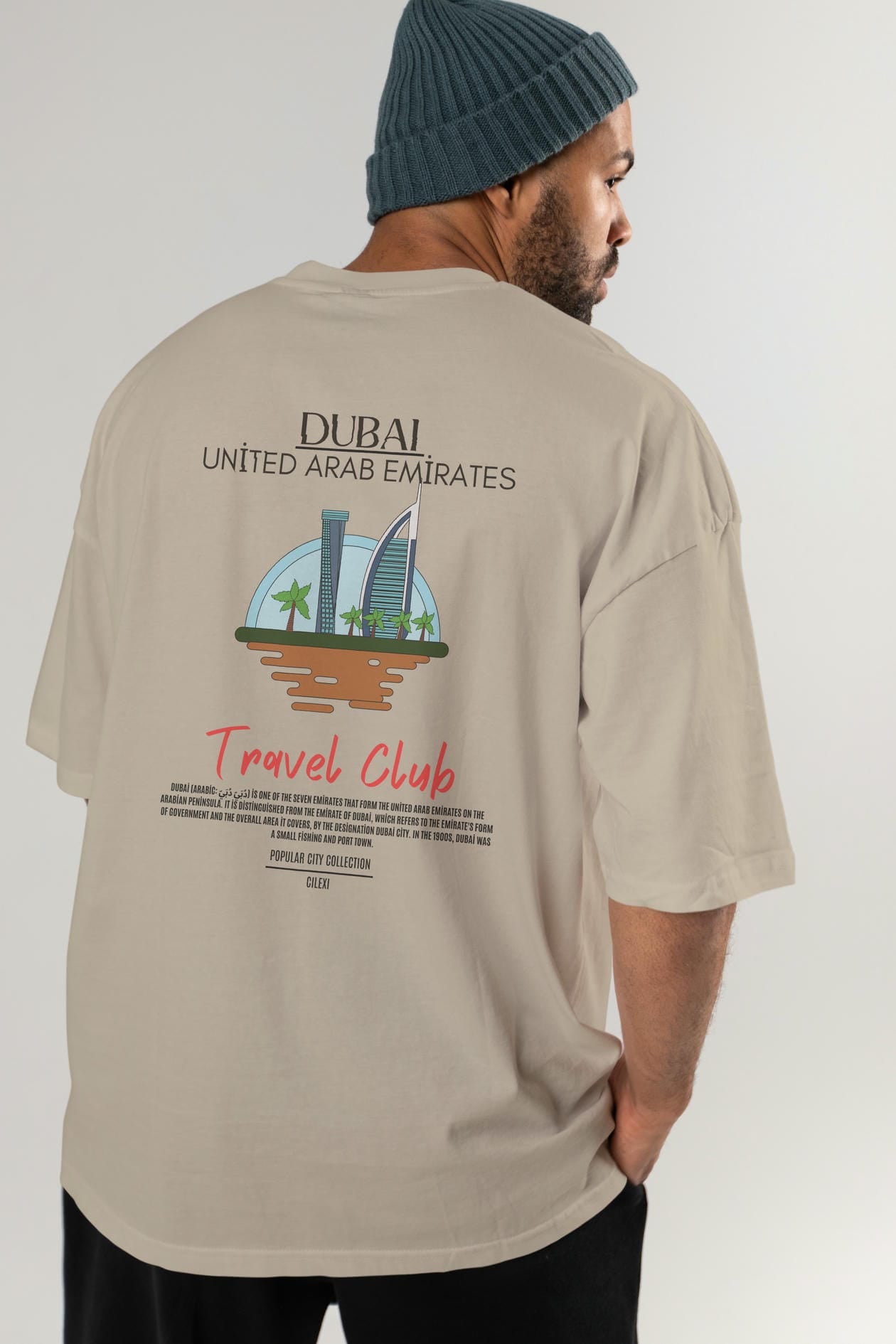 Dubai United Arab Emirates Arka Baskılı Oversize t-shirt Erkek Kadın Pamuk Bisiklet Yaka tişort
