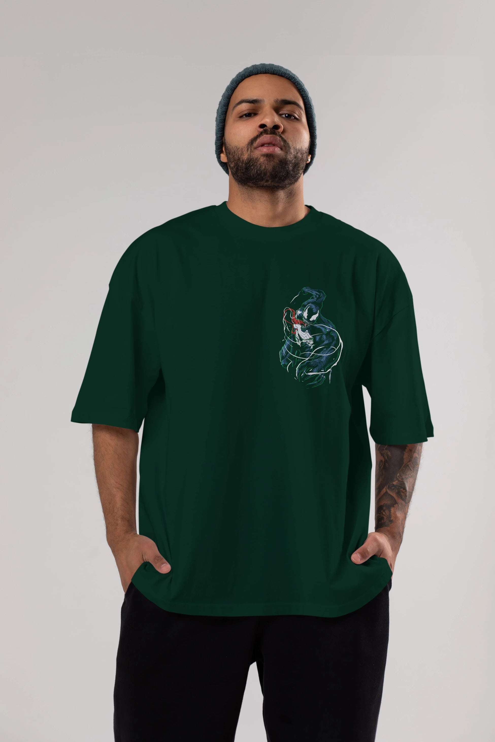 Venom (5) Ön Sol Baskılı Oversize t-shirt Erkek Kadın Unisex %100 Pamuk Bisiklet Yaka tişort