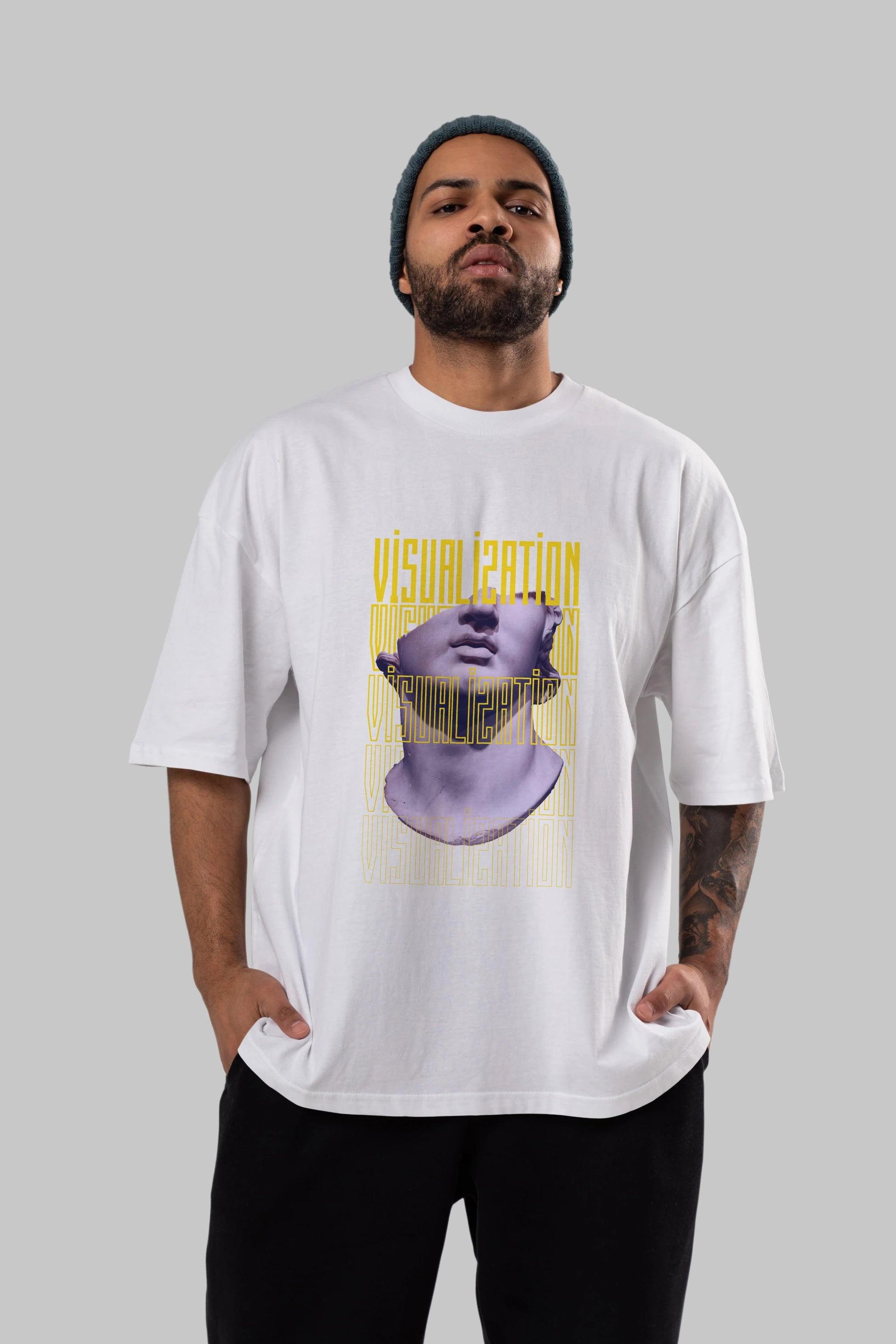 Visualization Yazılı Ön Baskılı Oversize t-shirt Erkek Kadın Unisex