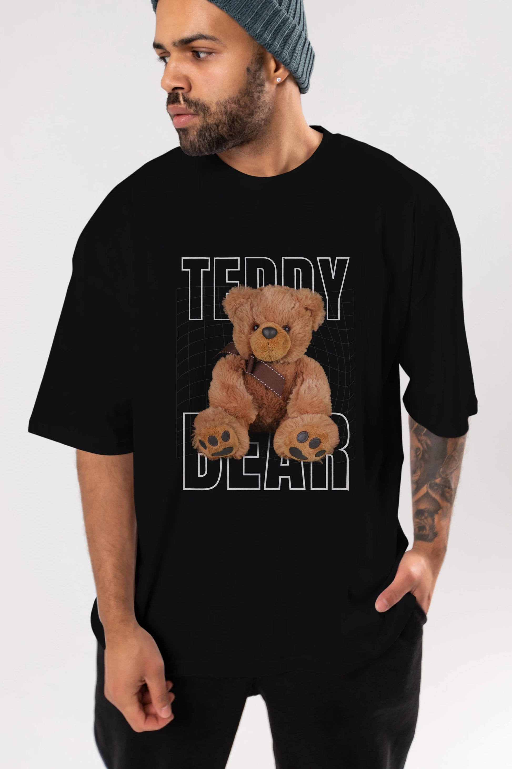 Teddy Bear Yazılı Ön Baskılı Oversize t-shirt Erkek Kadın Unisex