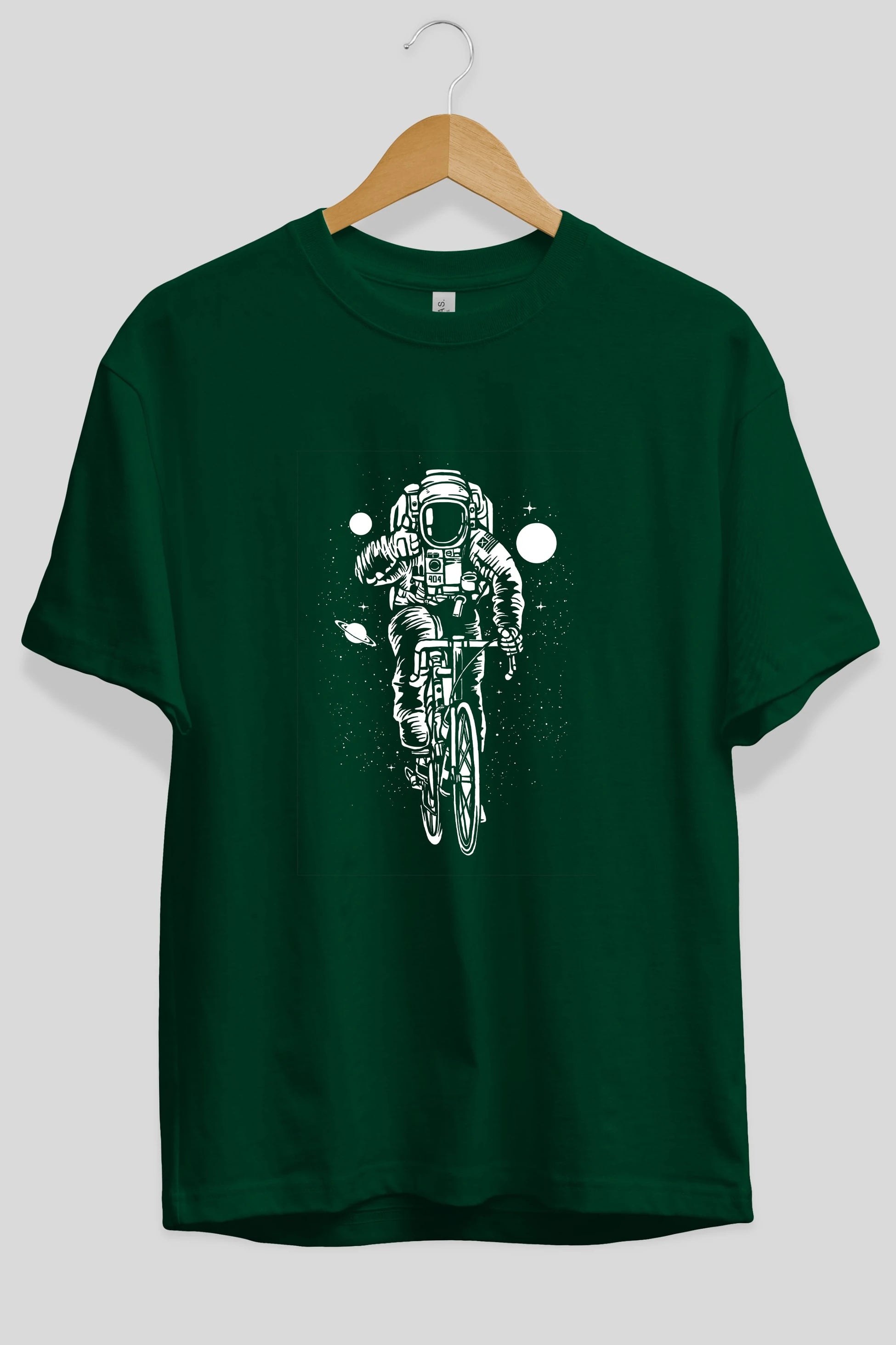 Astronaut Bicycle Ön Baskılı Oversize t-shirt Erkek Kadın Unisex %100 Pamuk tişort
