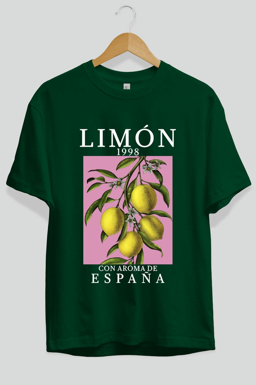 Limon Espana Ön Baskılı Oversize t-shirt Erkek Kadın Pamuk Bisiklet Yaka tişort