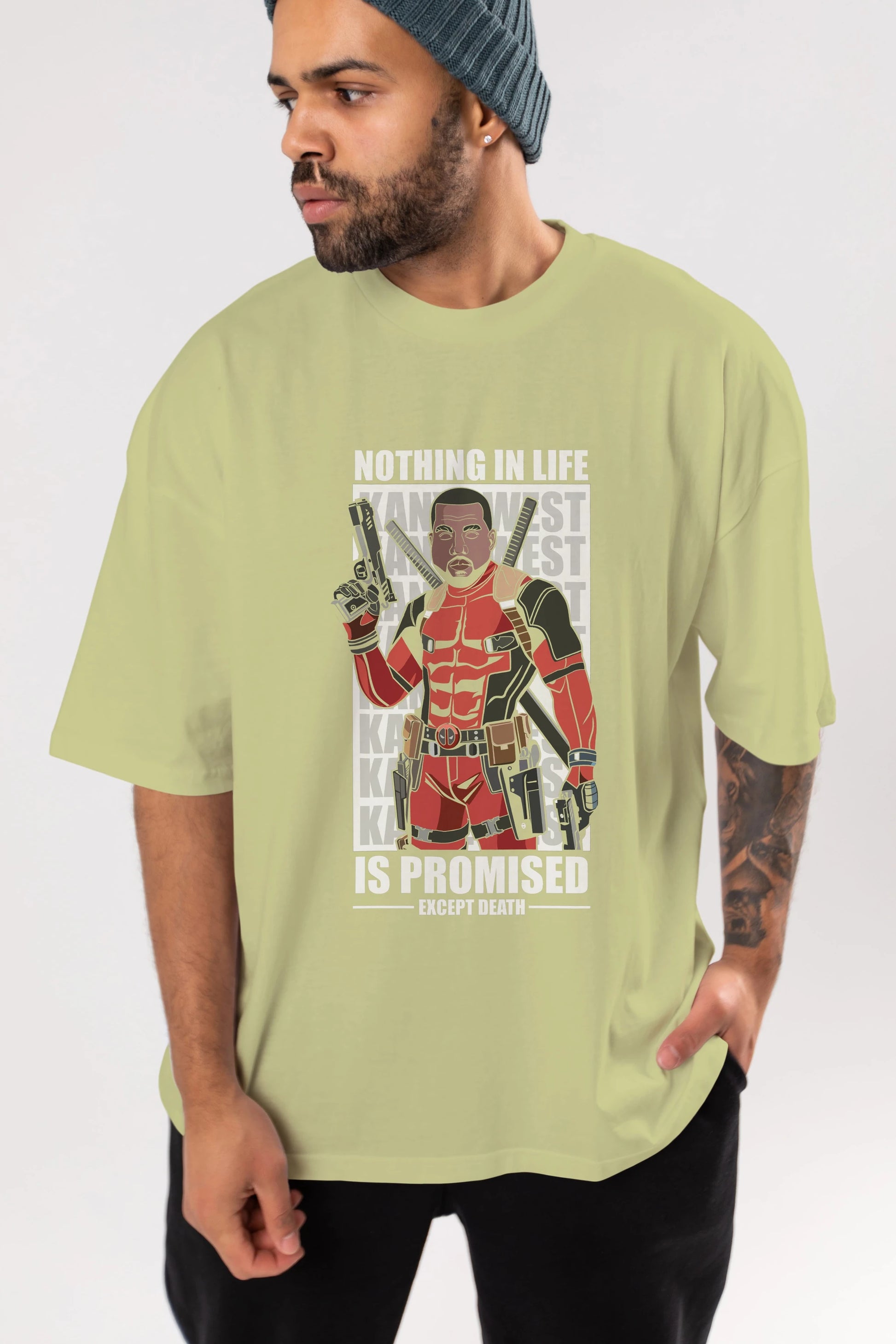 Kanye West Deadpool Ön Baskılı Oversize t-shirt Erkek Kadın Unisex %100 Pamuk tişort