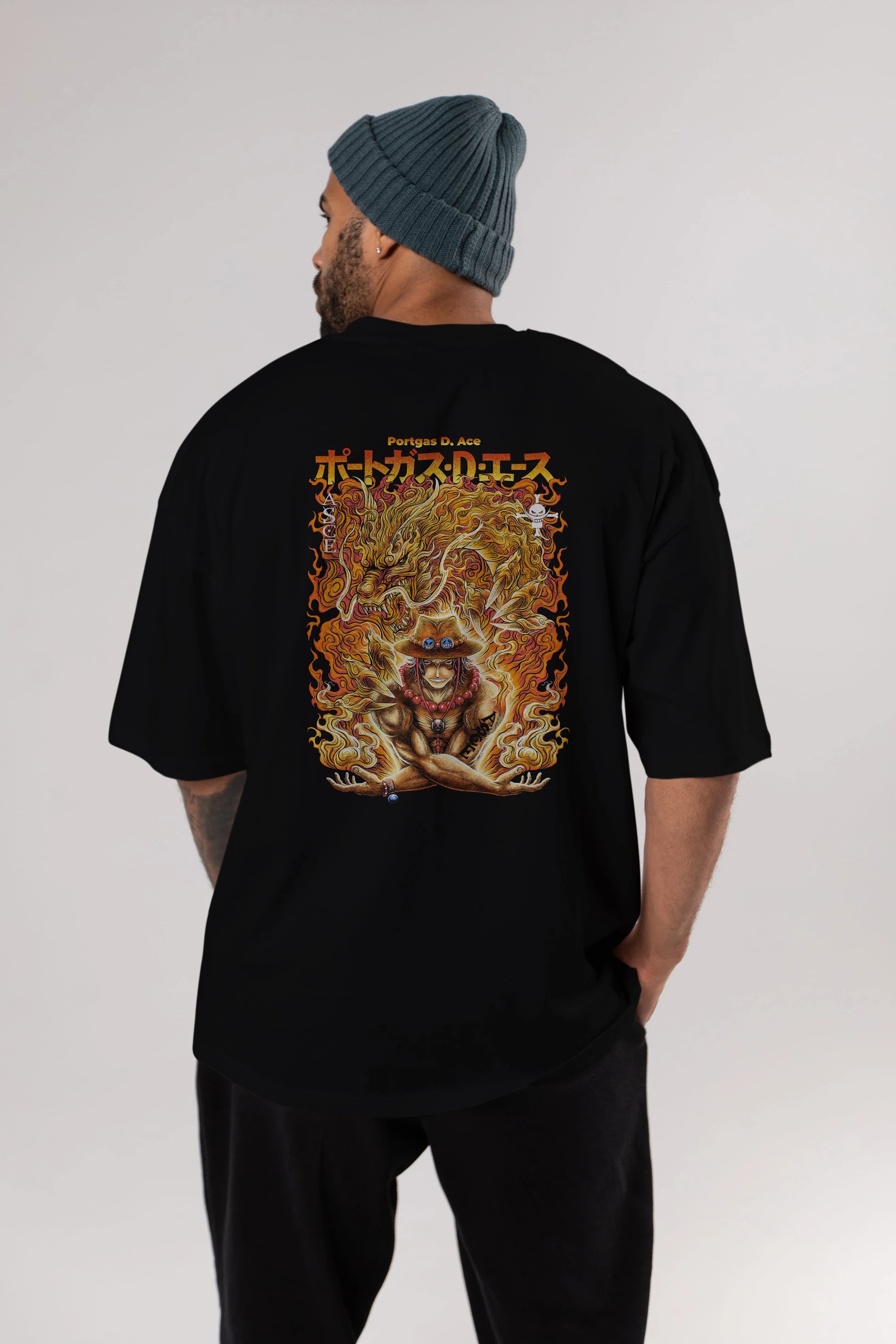 PORTGAS D. ACE Anime Arka Baskılı Oversize t-shirt Erkek Kadın Unisex