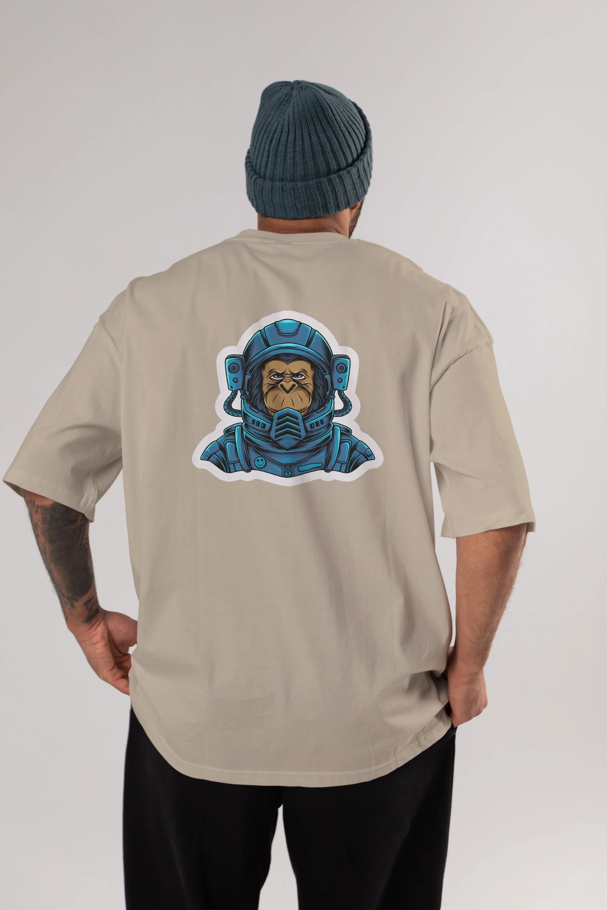 Astromonkey Sticker Arka Baskılı Oversize t-shirt Erkek Kadın Unisex