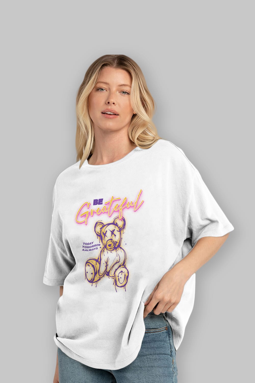 Be Greateful Bear Ön Baskılı Oversize t-shirt Erkek Kadın Unisex