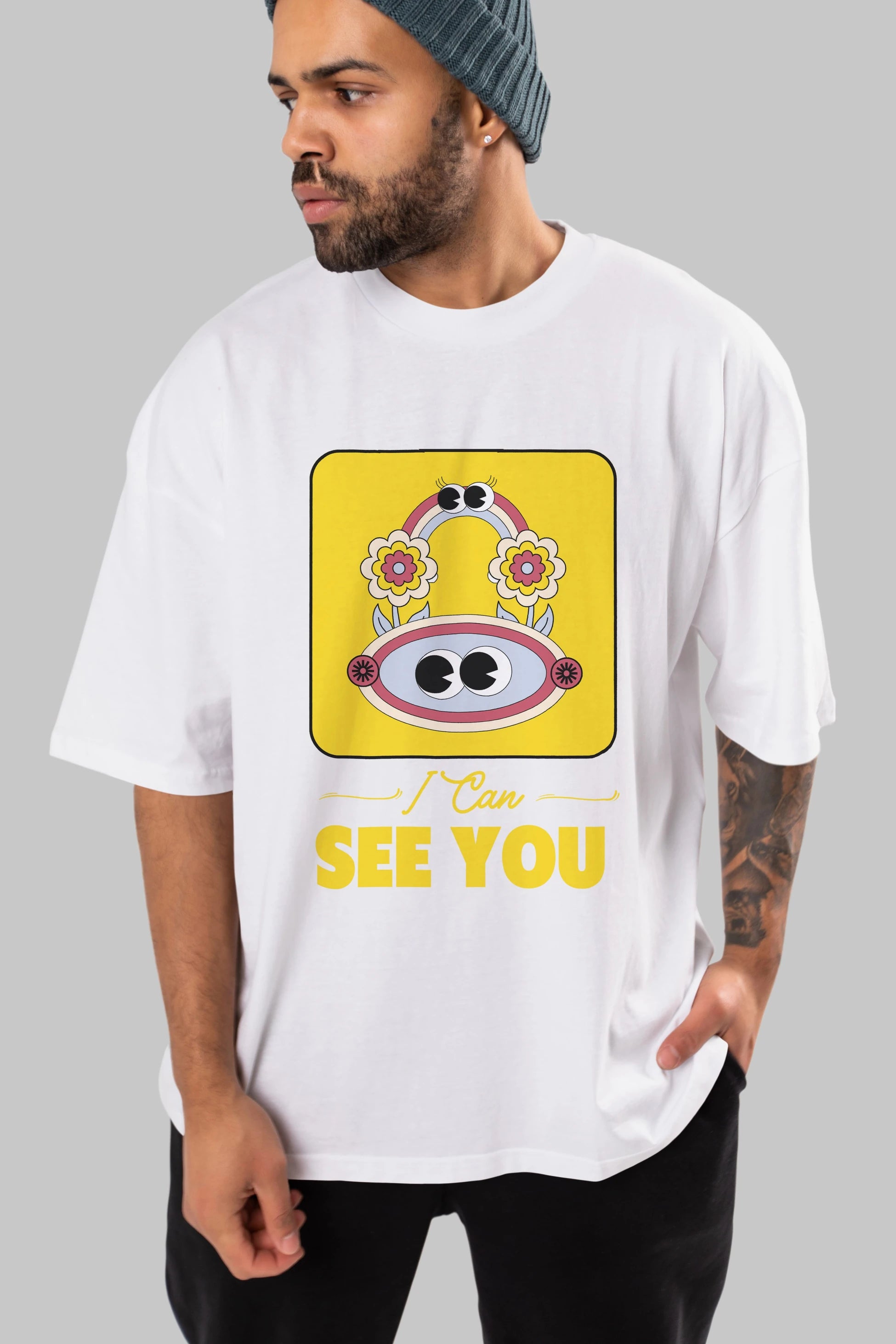 I Can See You Yazılı Ön Baskılı Oversize t-shirt Erkek Kadın Unisex