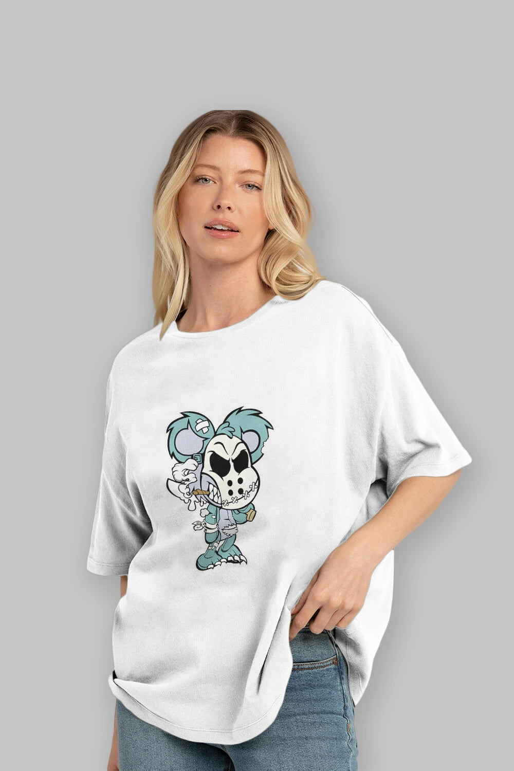 Evil Teddy Bear Ön Baskılı Oversize t-shirt Erkek Kadın Unisex %100 Pamuk tişort