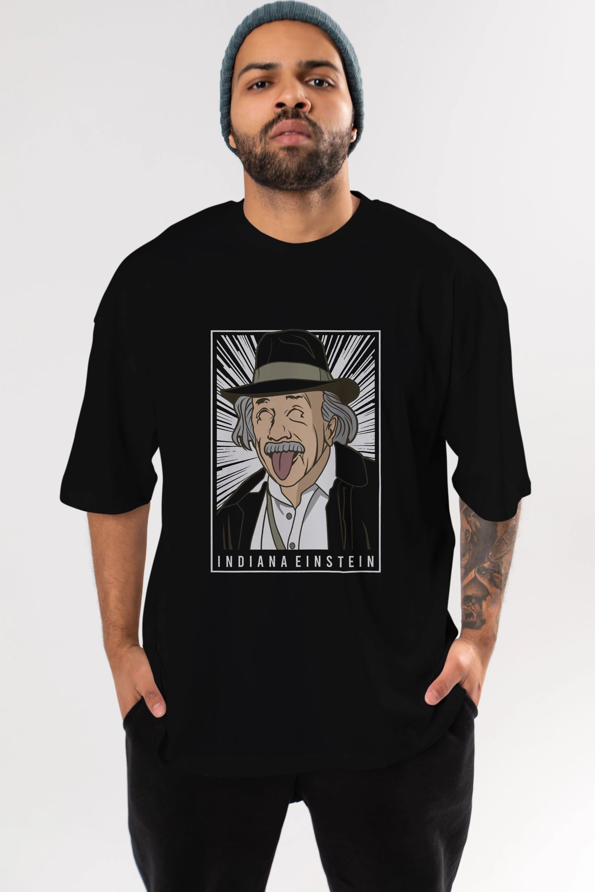 Indiana Jones Einstein Ön Baskılı Oversize t-shirt Erkek Kadın Unisex %100 Pamuk tişort