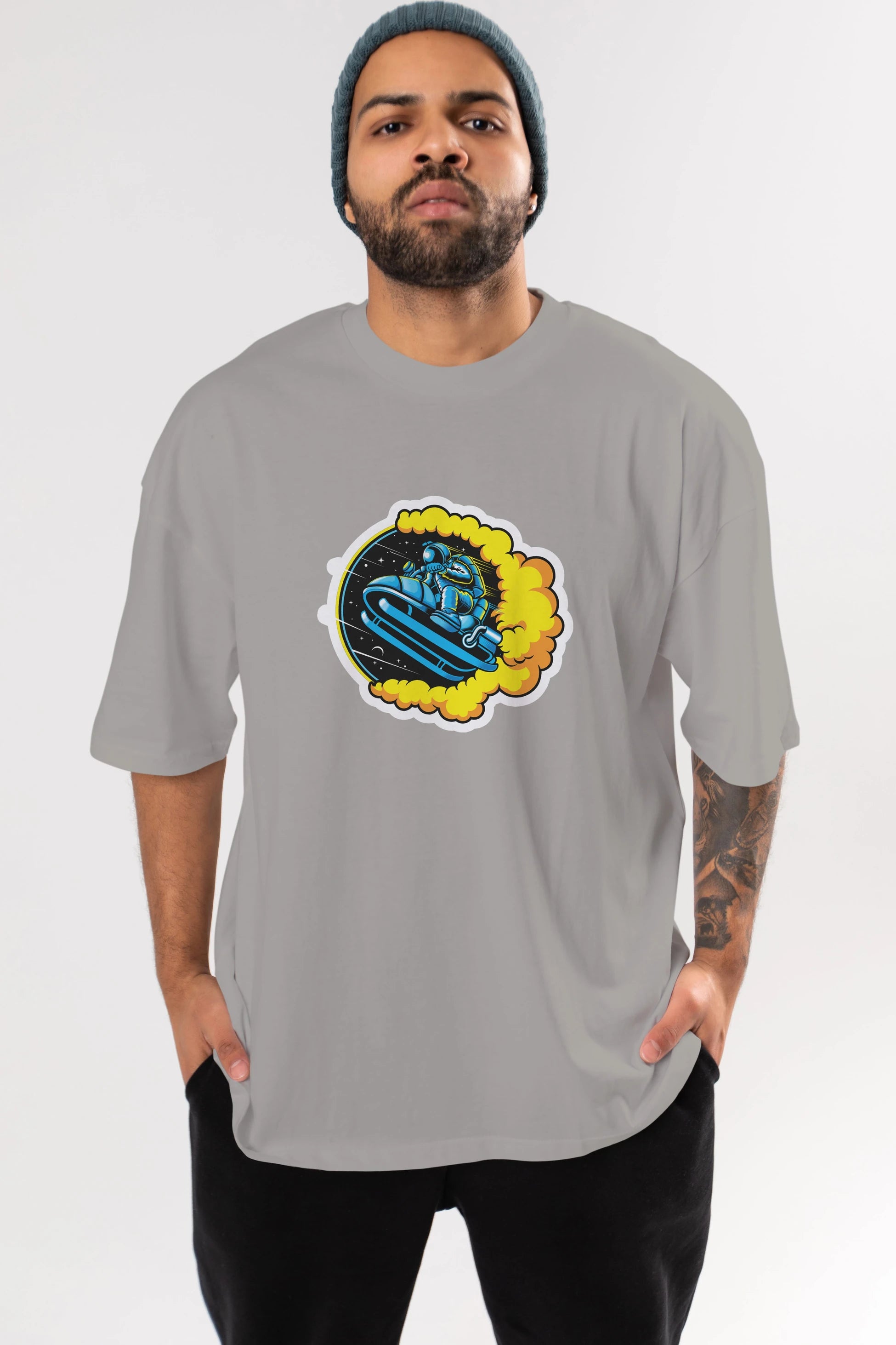 Astrojump with Snowmobile Sticker Ön Baskılı Oversize t-shirt Erkek Kadın Unisex