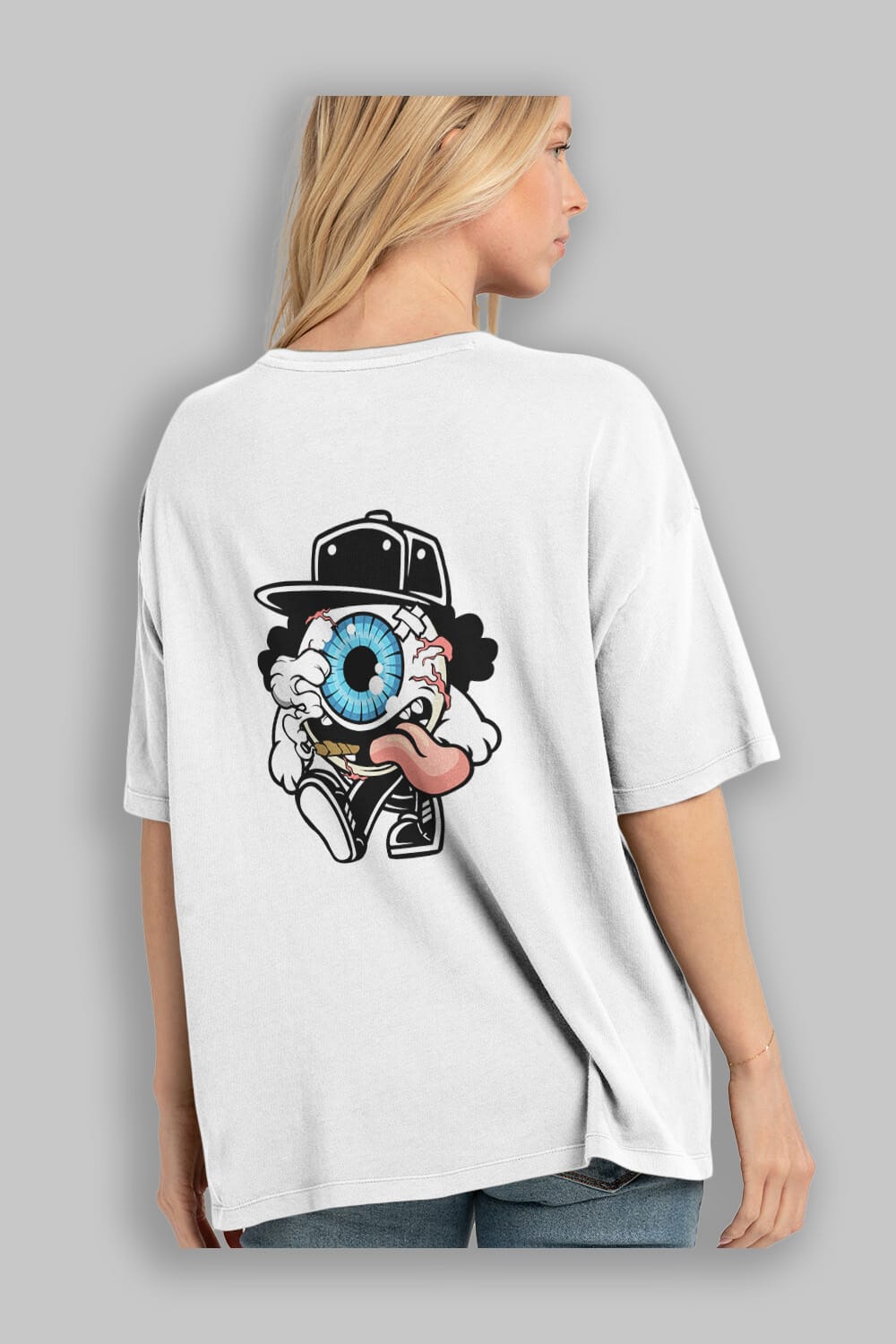Eyeball Arka Baskılı Oversize t-shirt Erkek Kadın Unisex %100 Pamuk tişort