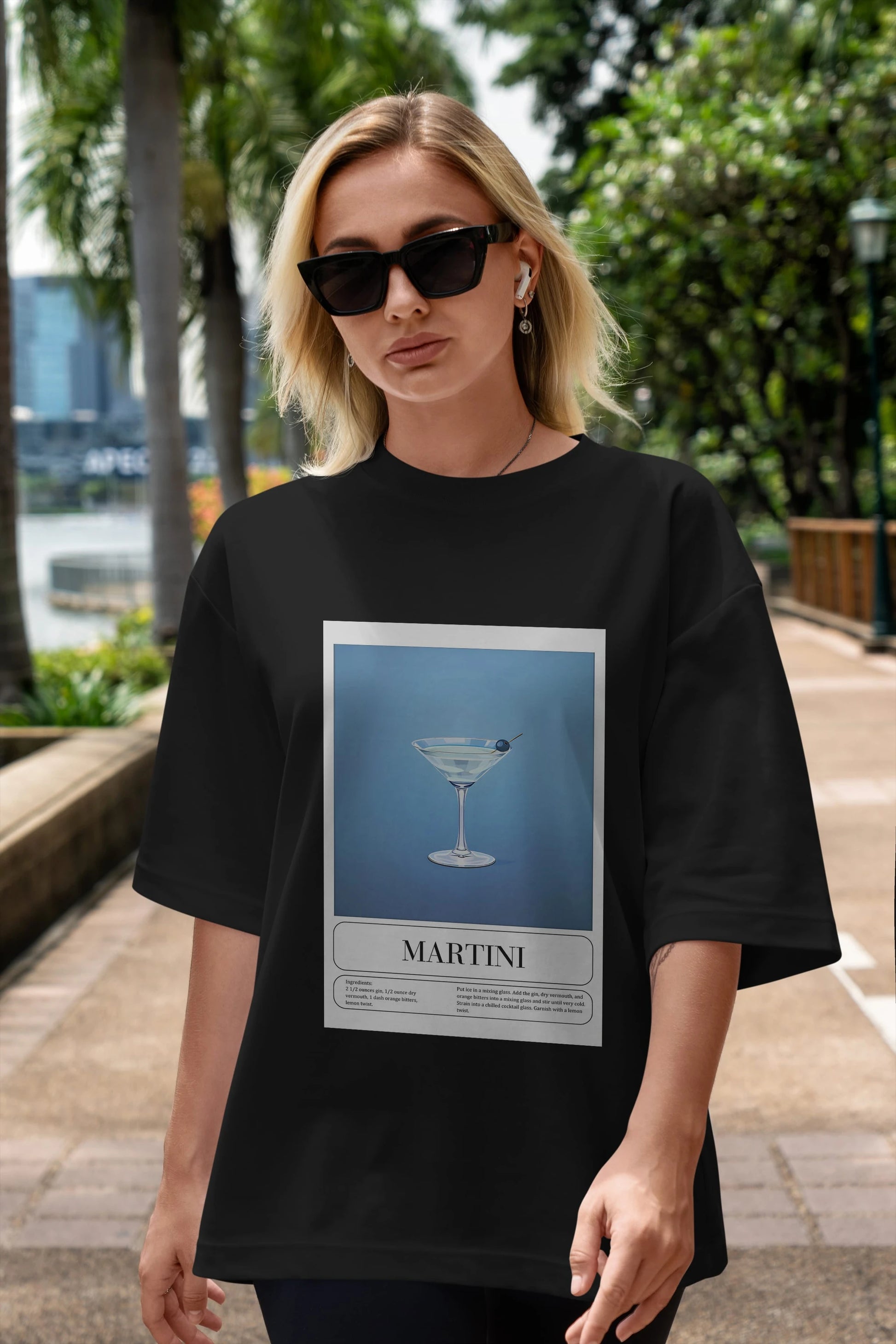 Martini Ön Baskılı Oversize t-shirt Erkek Kadın Unisex %100 Pamuk Bisiklet Yaka tişort