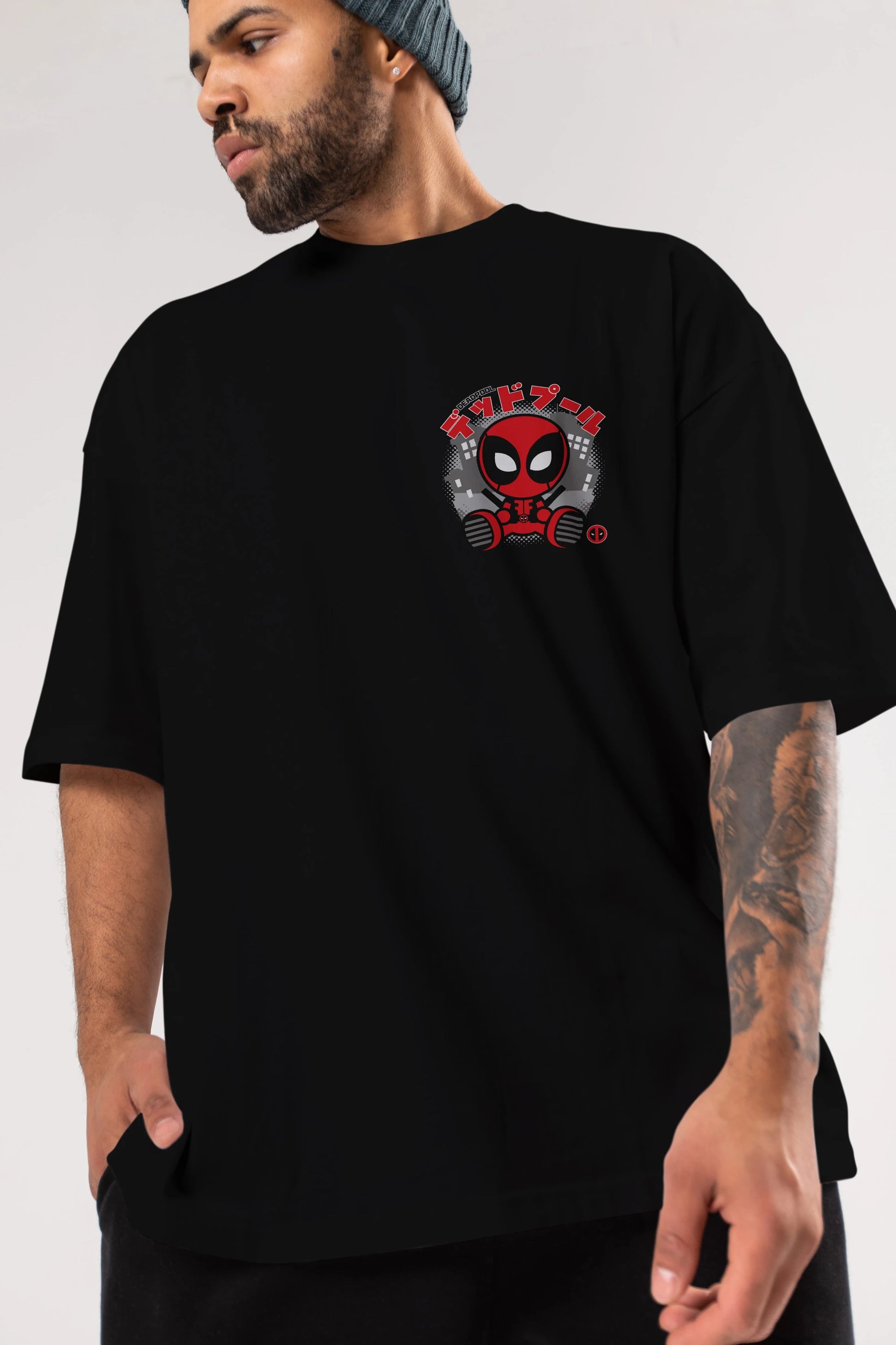 Deadpool (15) Ön Sol Baskılı Oversize t-shirt Erkek Kadın Unisex %100 Pamuk Bisiklet Yaka tişort