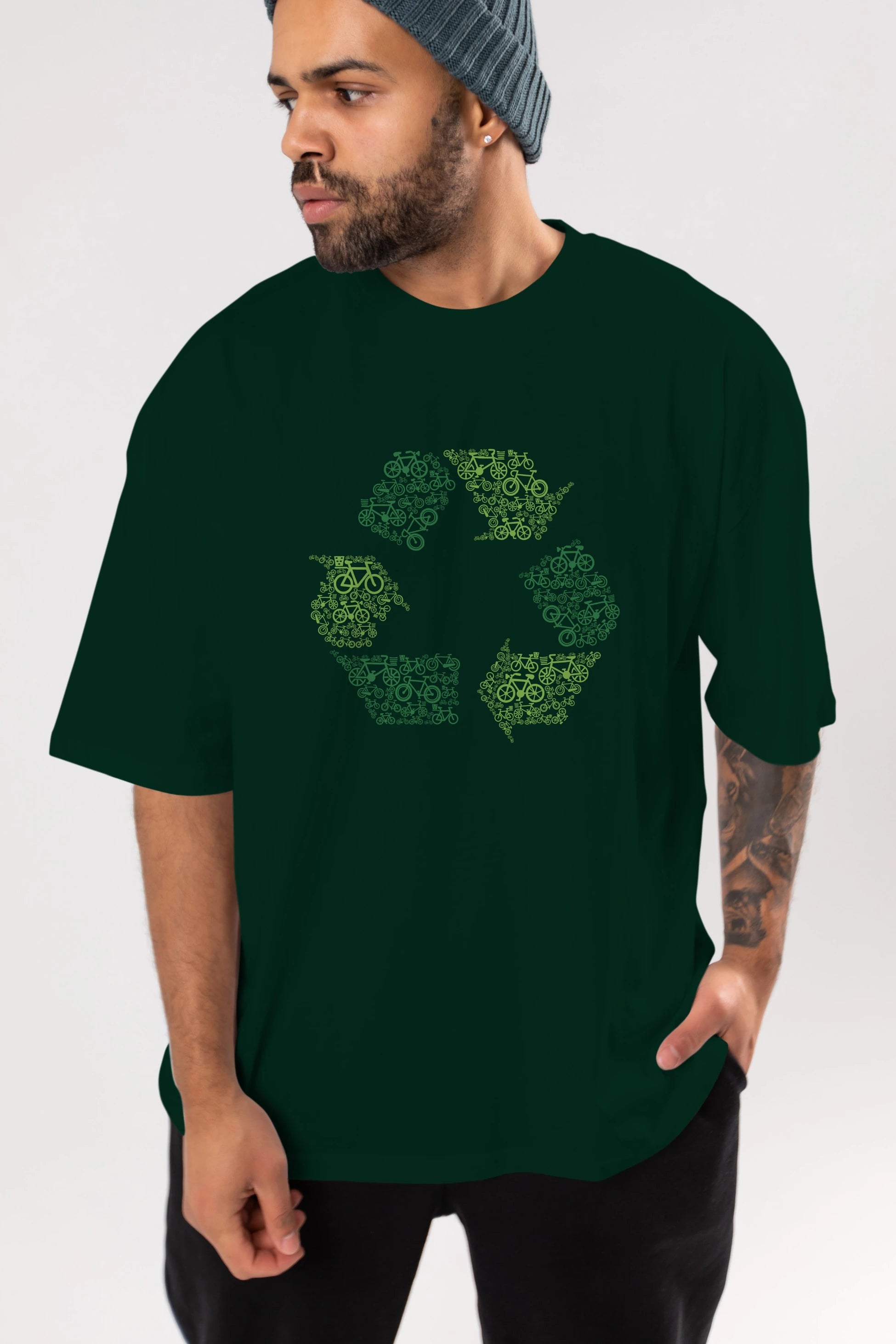 Recycling Ön Baskılı Oversize t-shirt %100 pamuk Erkek Kadın Unisex