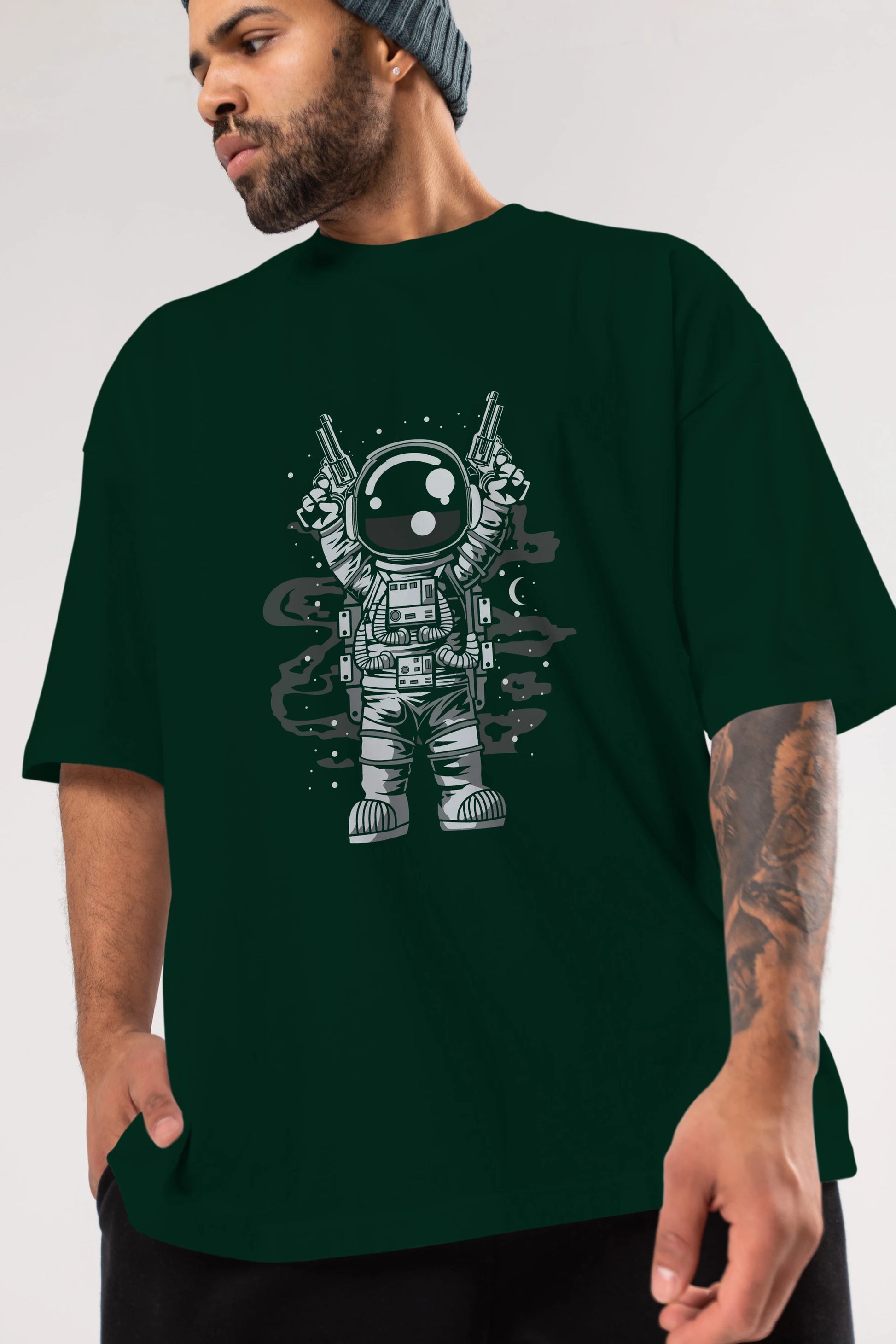 Astronaut Gun Ön Baskılı Oversize t-shirt Erkek Kadın Unisex