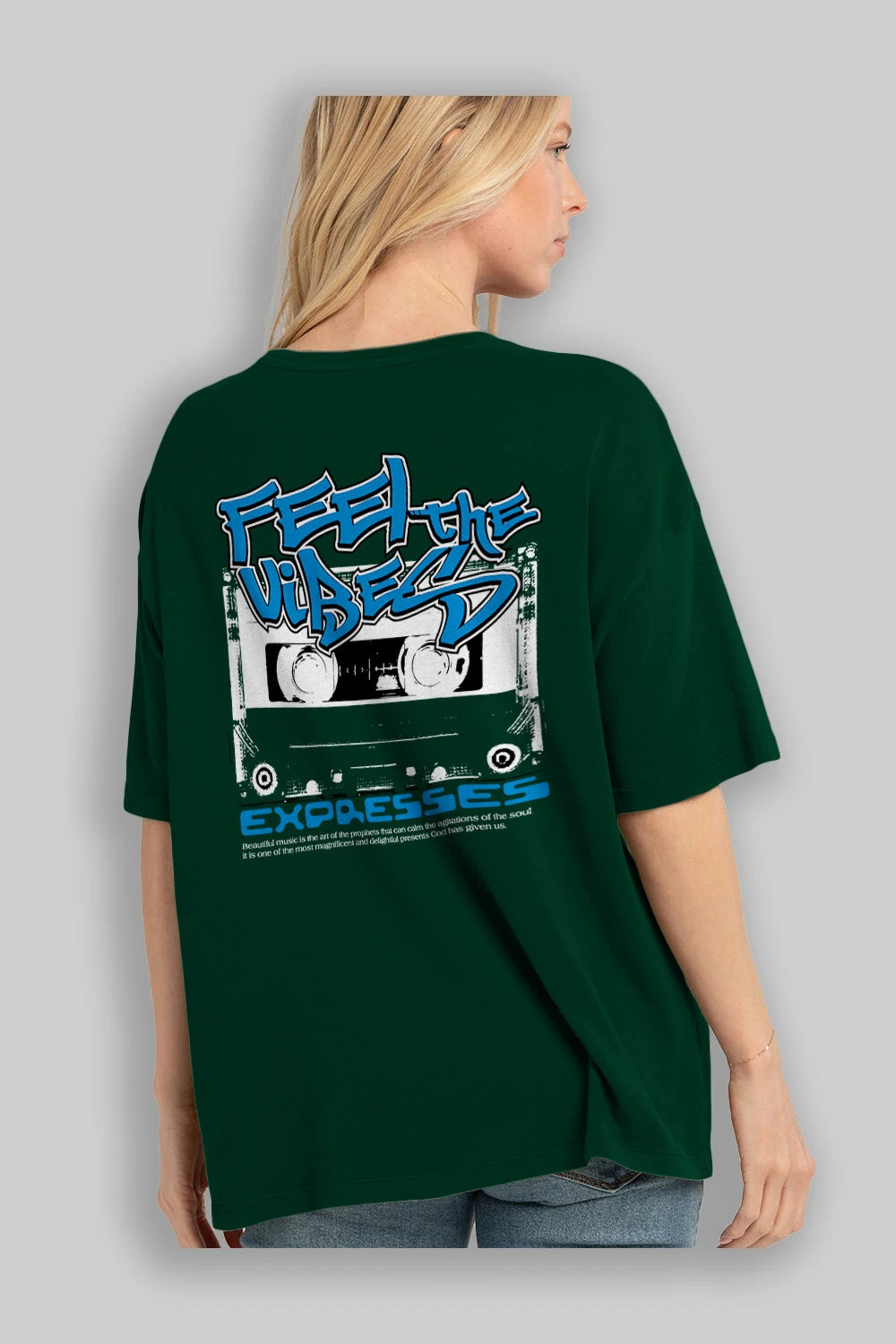 Feel The Vibes Arka Baskılı Oversize t-shirt Erkek Kadın Unisex