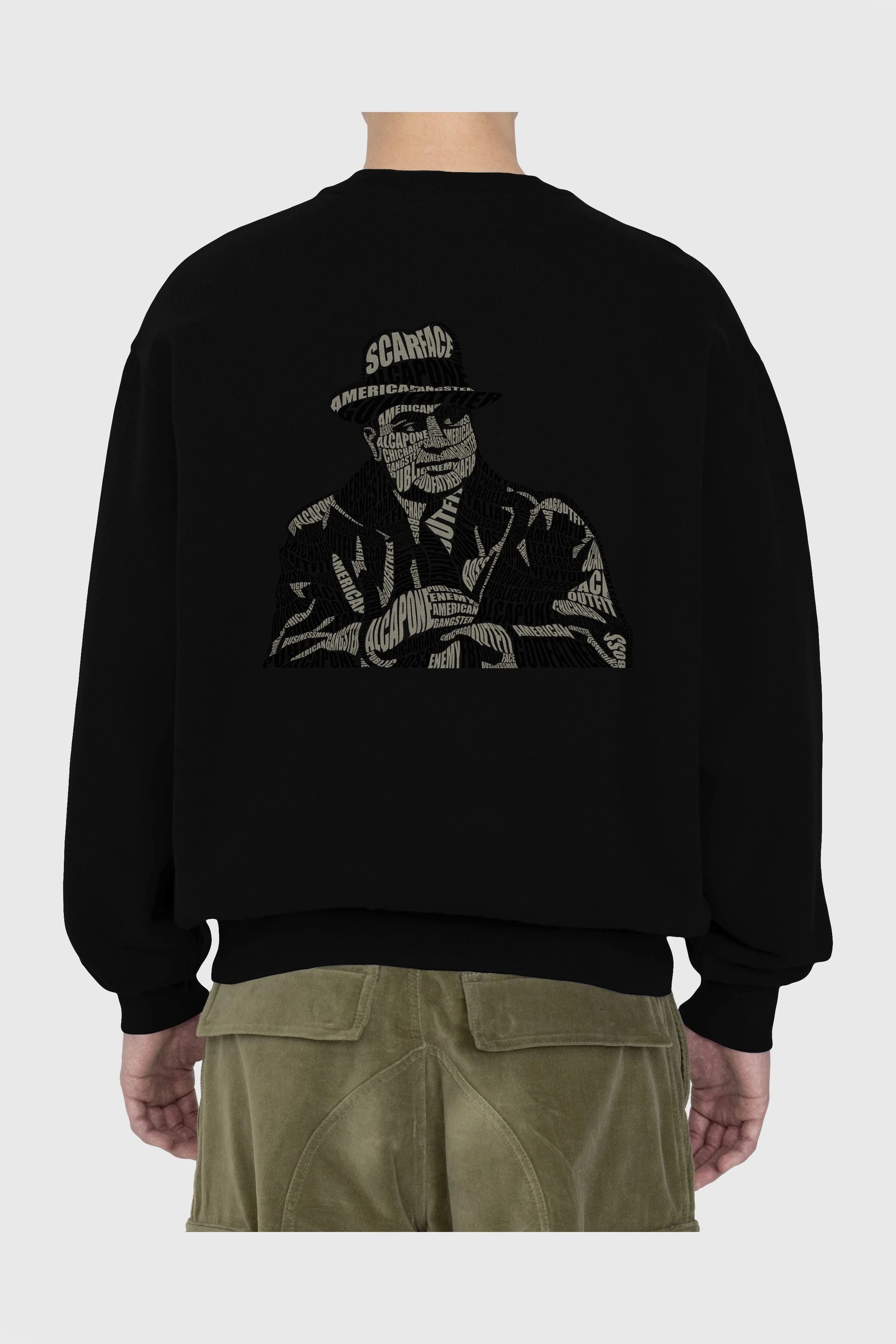 Al Capone Calligram Arka Baskılı Oversize Sweatshirt Erkek Kadın Unisex