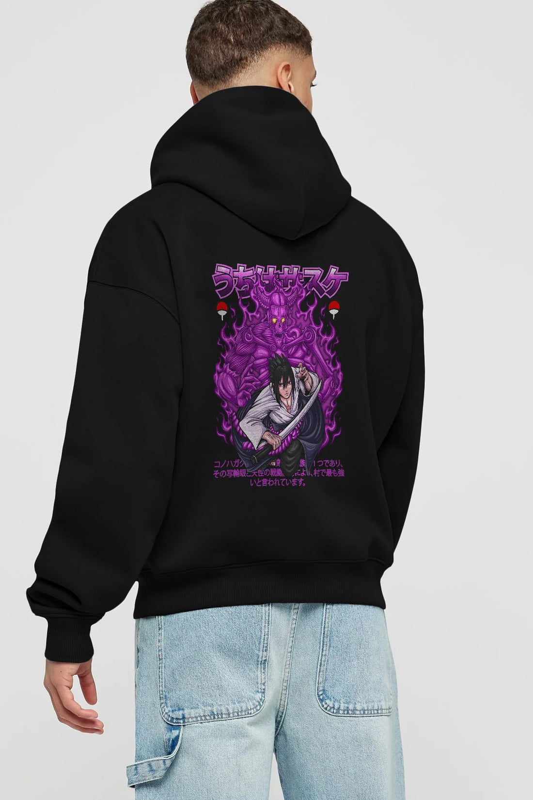 SASUKE UCHIHA NARUTO Anime Arka Baskılı Hoodie Oversize Kapüşonlu Sweatshirt Erkek Kadın Unisex