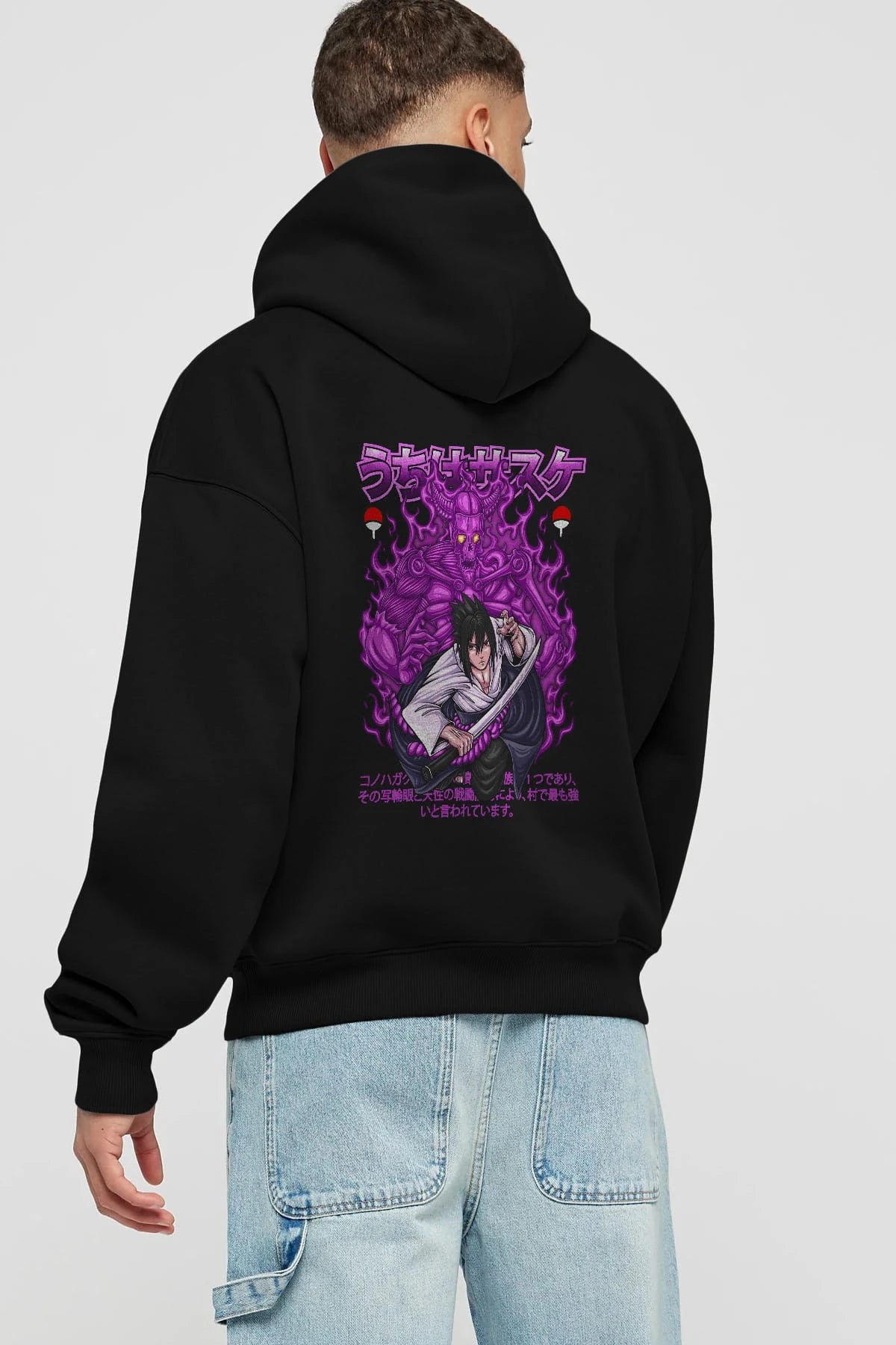 SASUKE UCHIHA NARUTO Anime Arka Baskılı Hoodie Oversize Kapüşonlu Sweatshirt Erkek Kadın Unisex