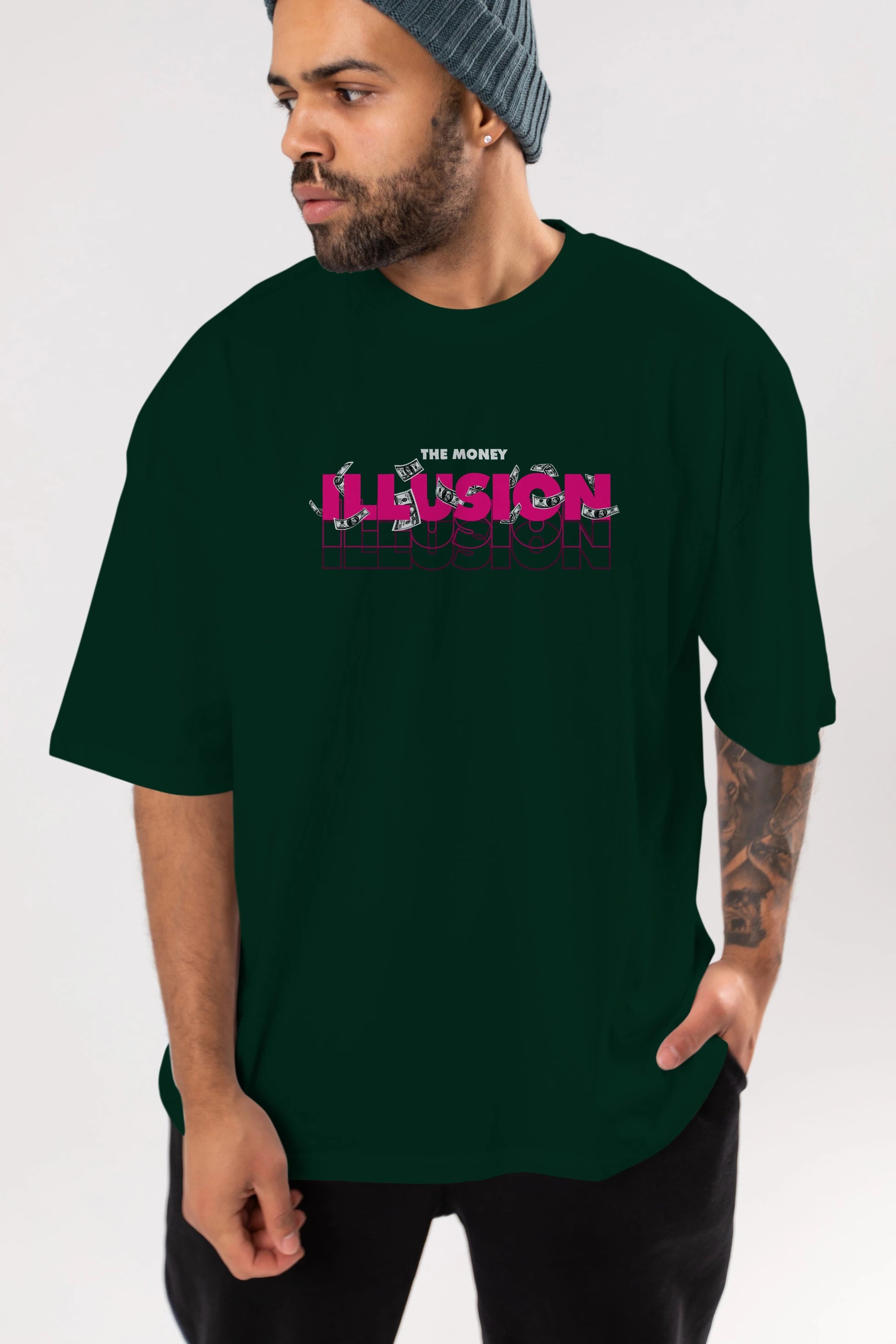 The Money Illusion Ön Baskılı Oversize t-shirt Erkek Kadın Unisex