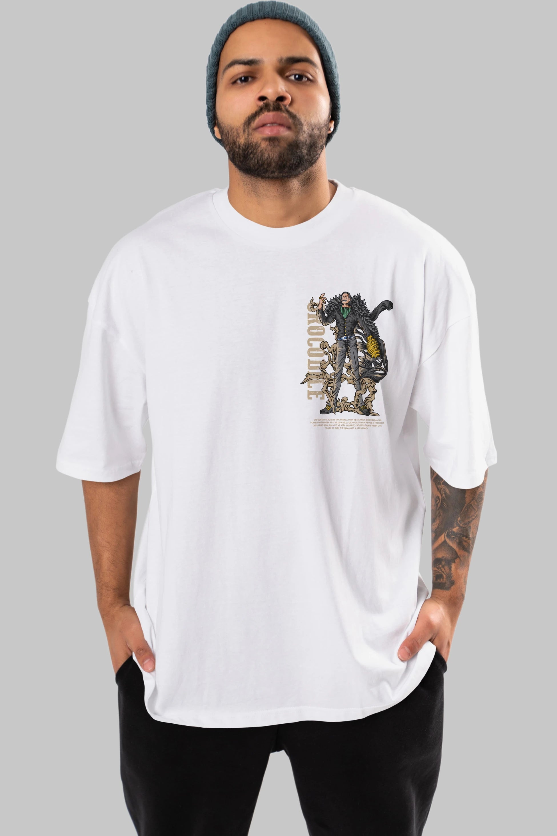 Crocodile Ön Sol Baskılı Oversize t-shirt Erkek Kadın Unisex %100 Pamuk Bisiklet Yaka tişort