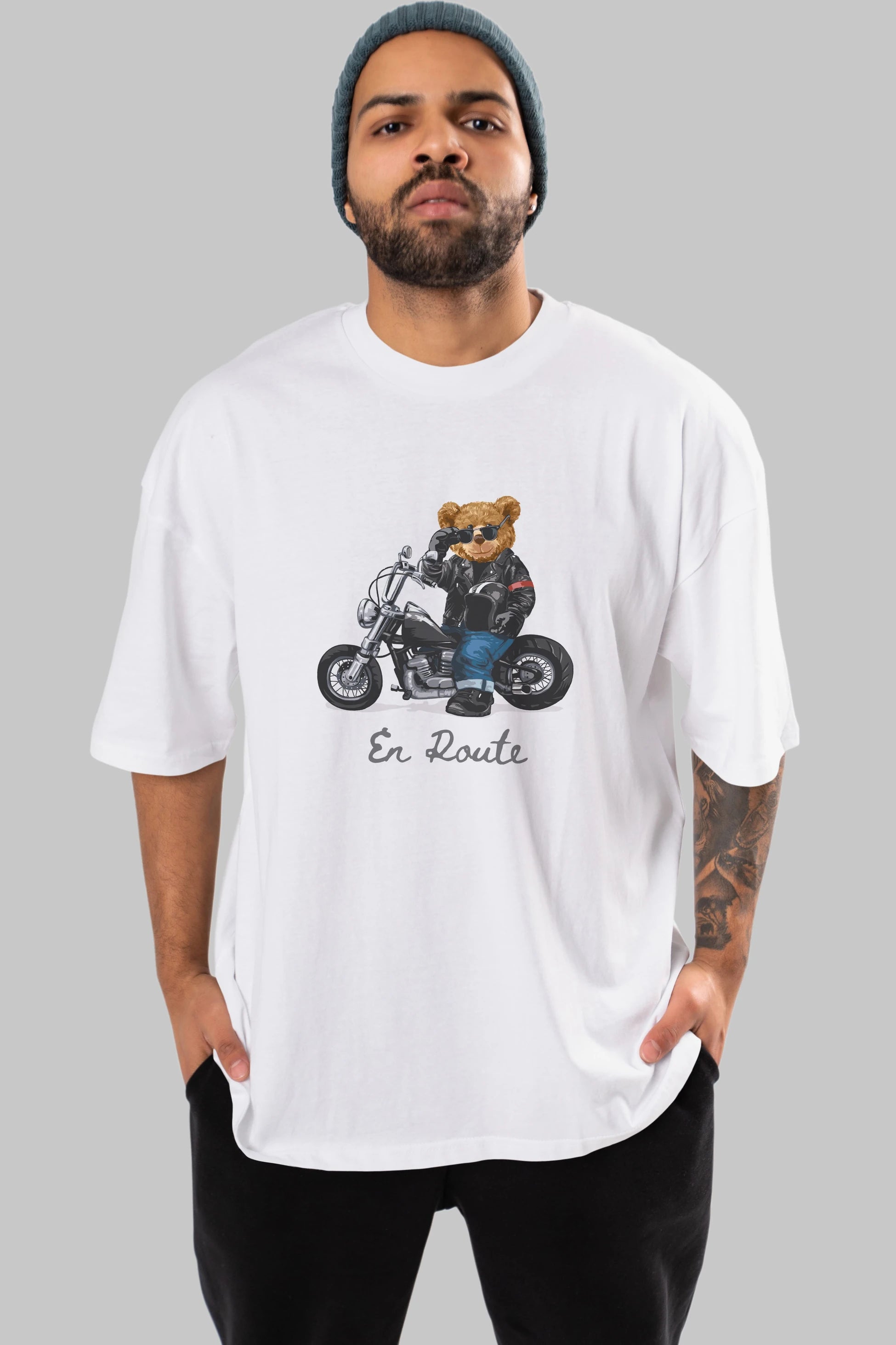 Teddy Bear En Route Ön Baskılı Oversize t-shirt Erkek Kadın Unisex %100 Pamuk