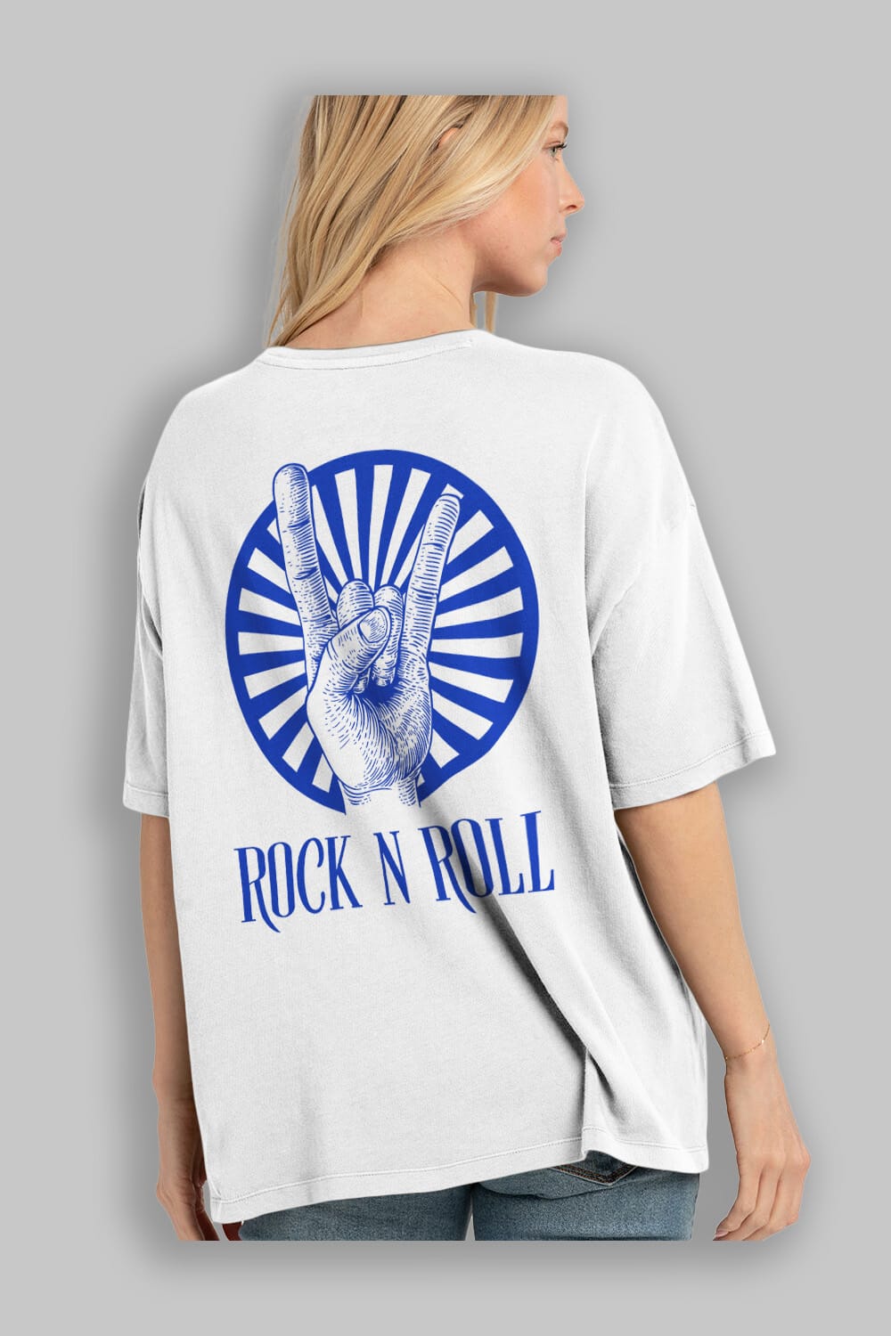 Rock N Roll Yazılı Arka Baskılı Oversize t-shirt Erkek Kadın Unisex
