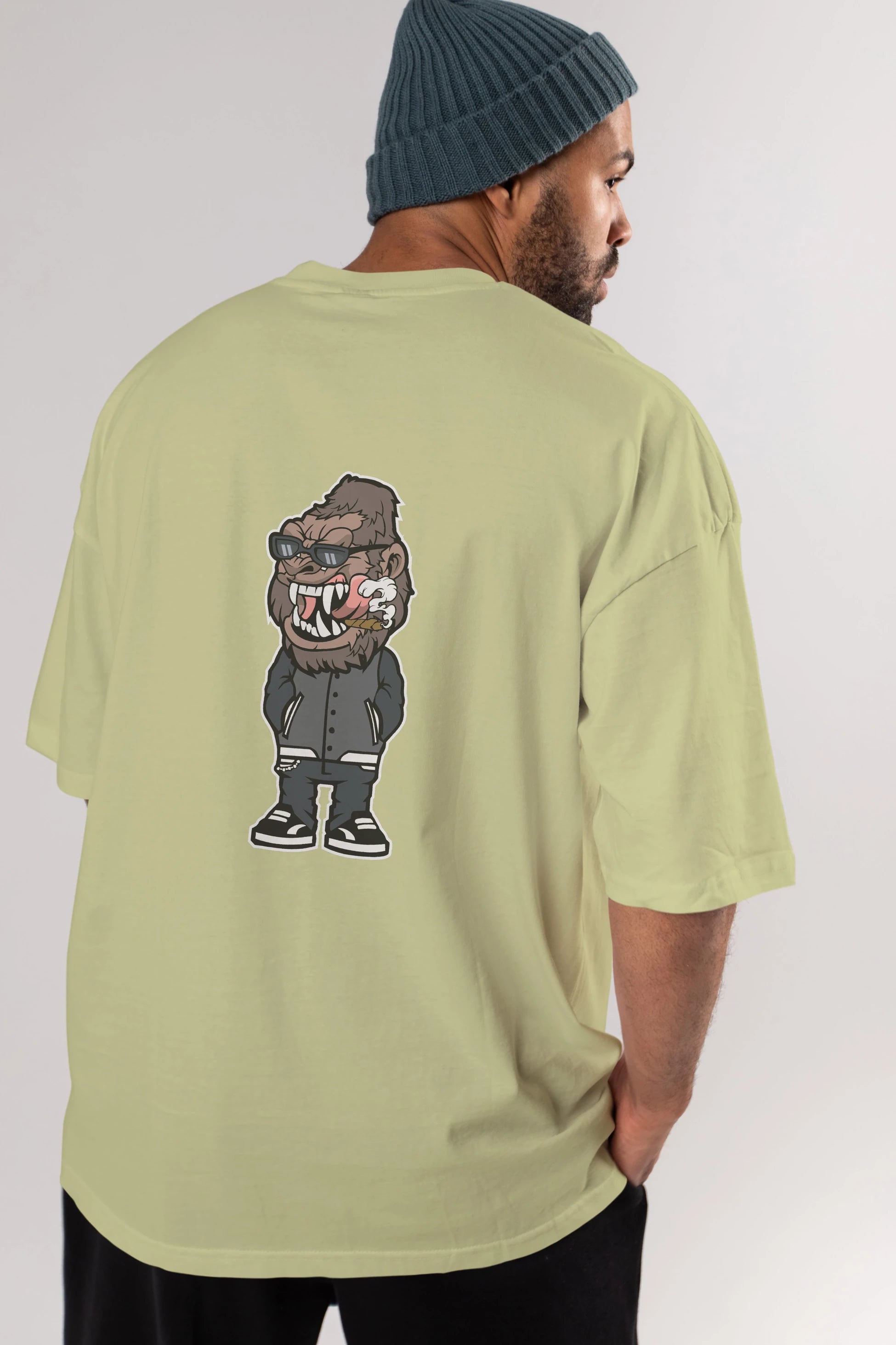Gorilla Street Style Arka Baskılı Oversize t-shirt Erkek Kadın Unisex %100 Pamuk tişort