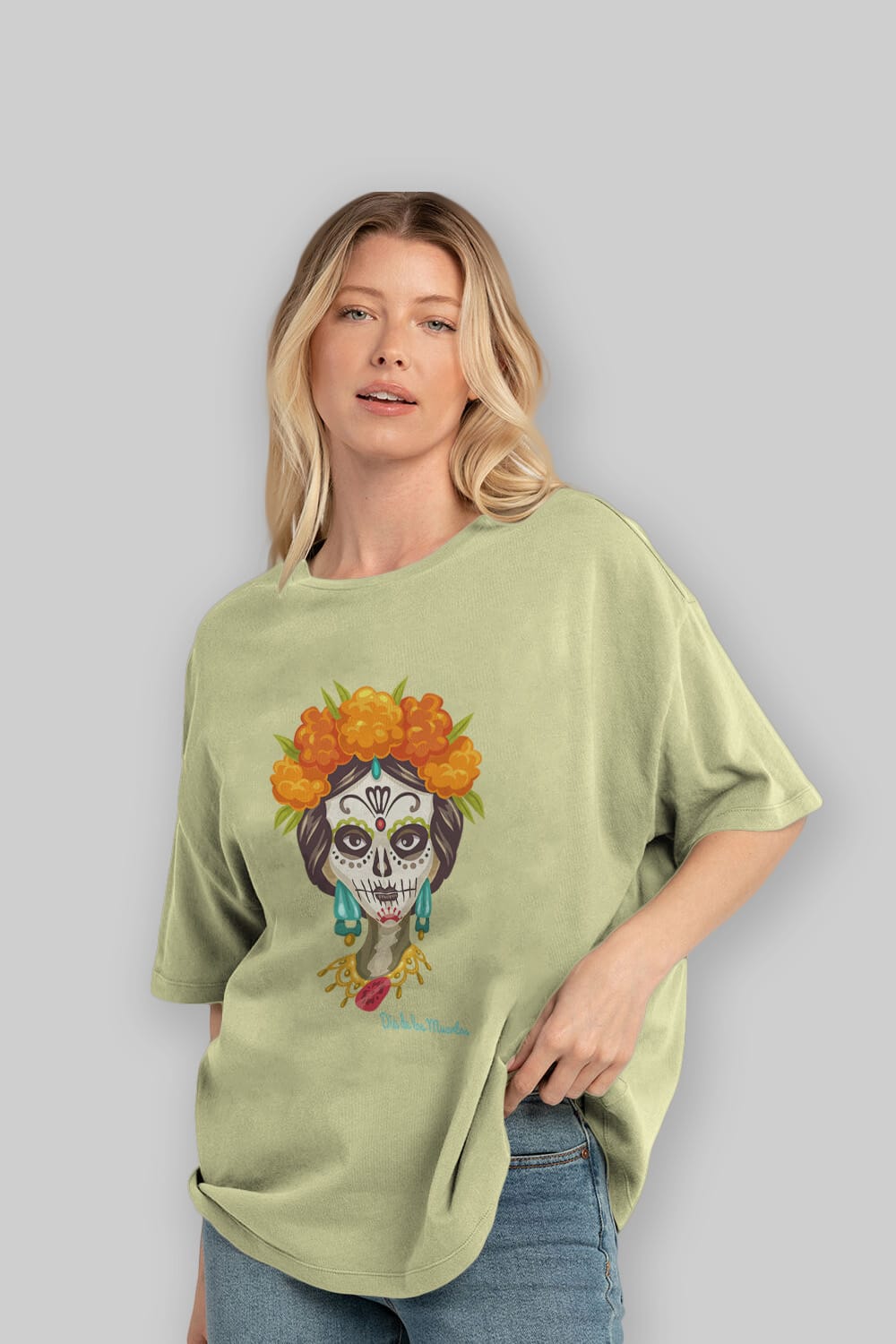 Dia de los Muertos 2 Ön Baskılı Oversize t-shirt Erkek Kadın Unisex