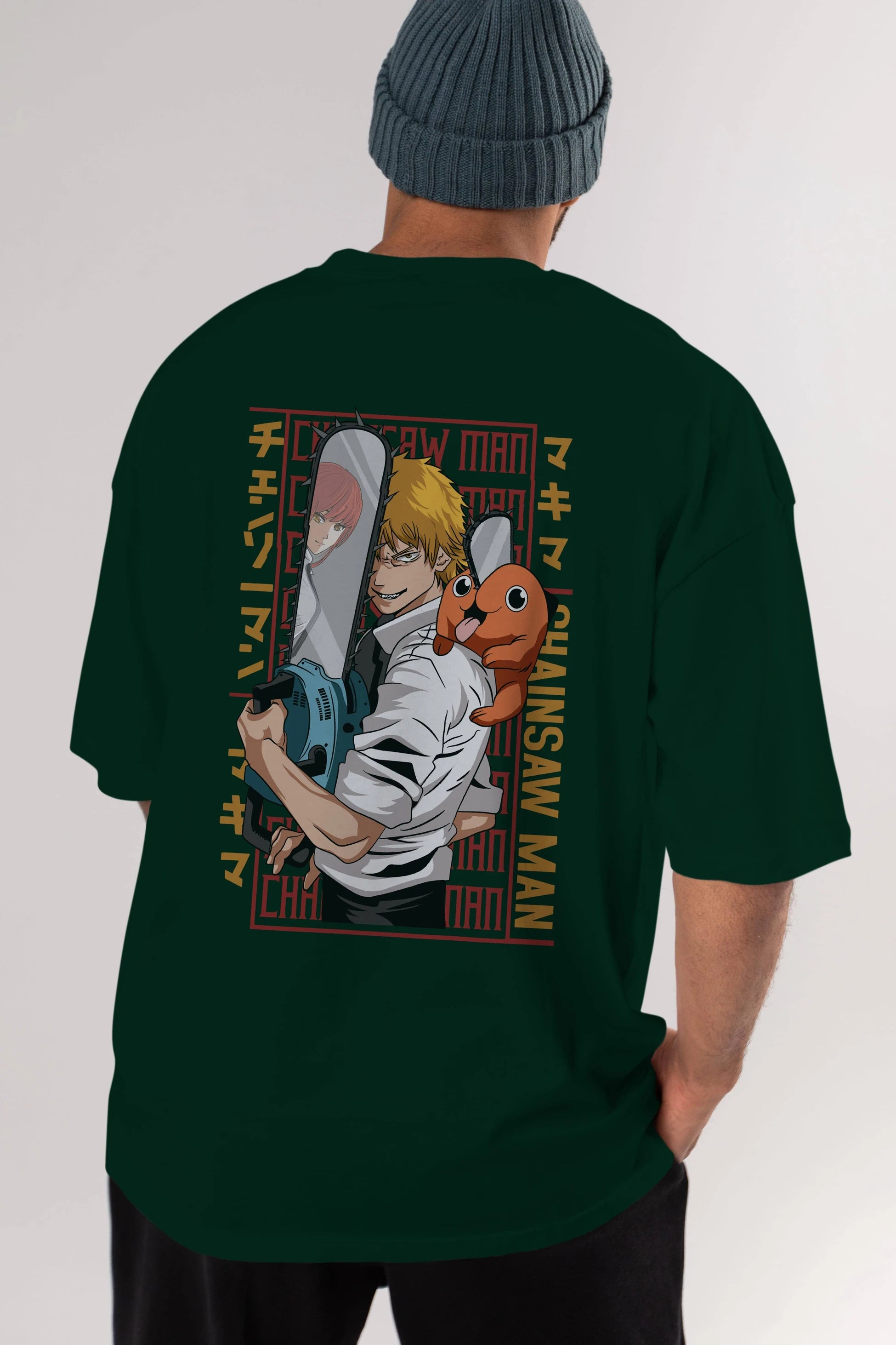 Chainsaw DENJI Anime Arka Baskılı Oversize t-shirt Erkek Kadın Unisex