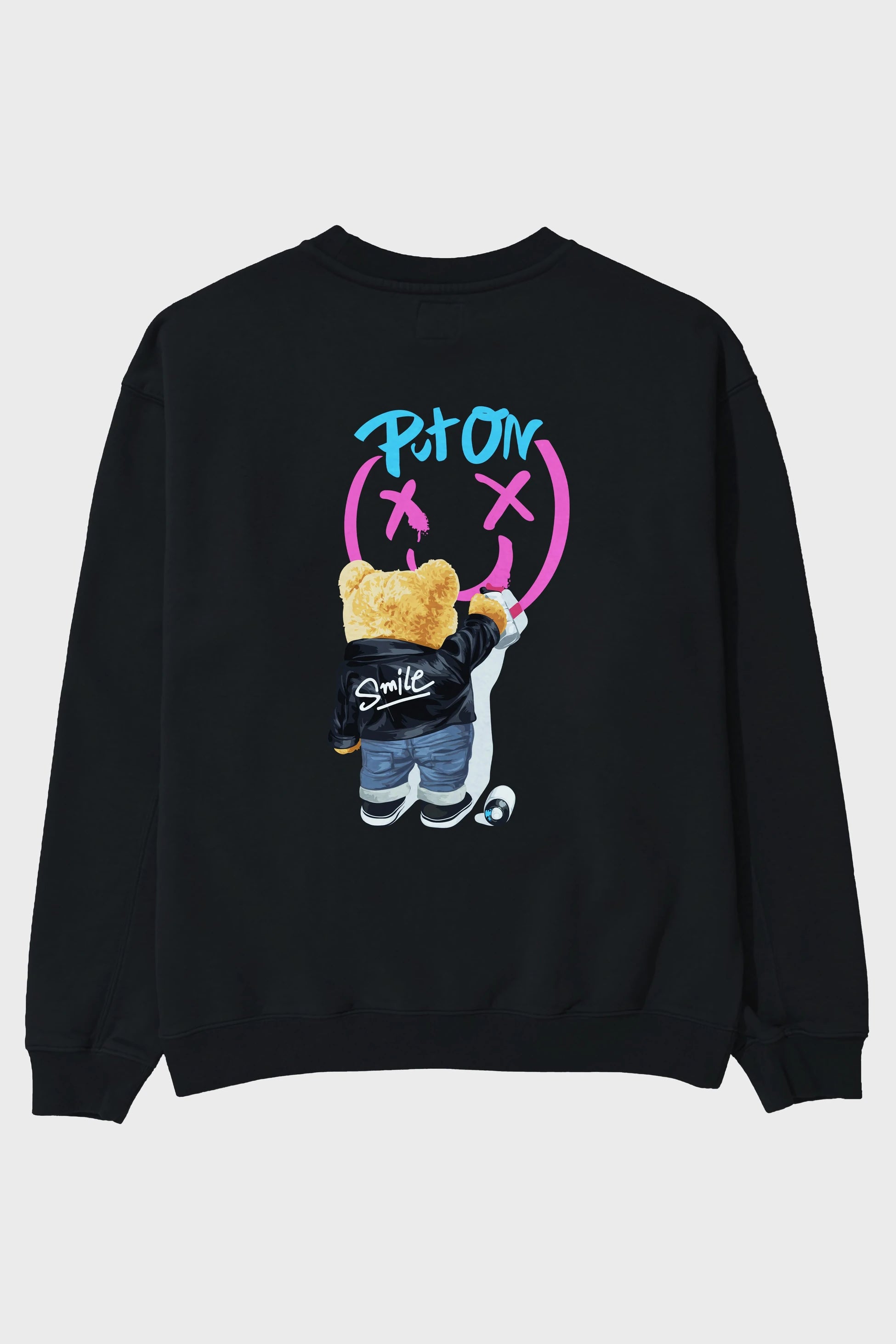Put on Smile Bear Arka Baskılı Oversize Sweatshirt Erkek Kadın Unisex