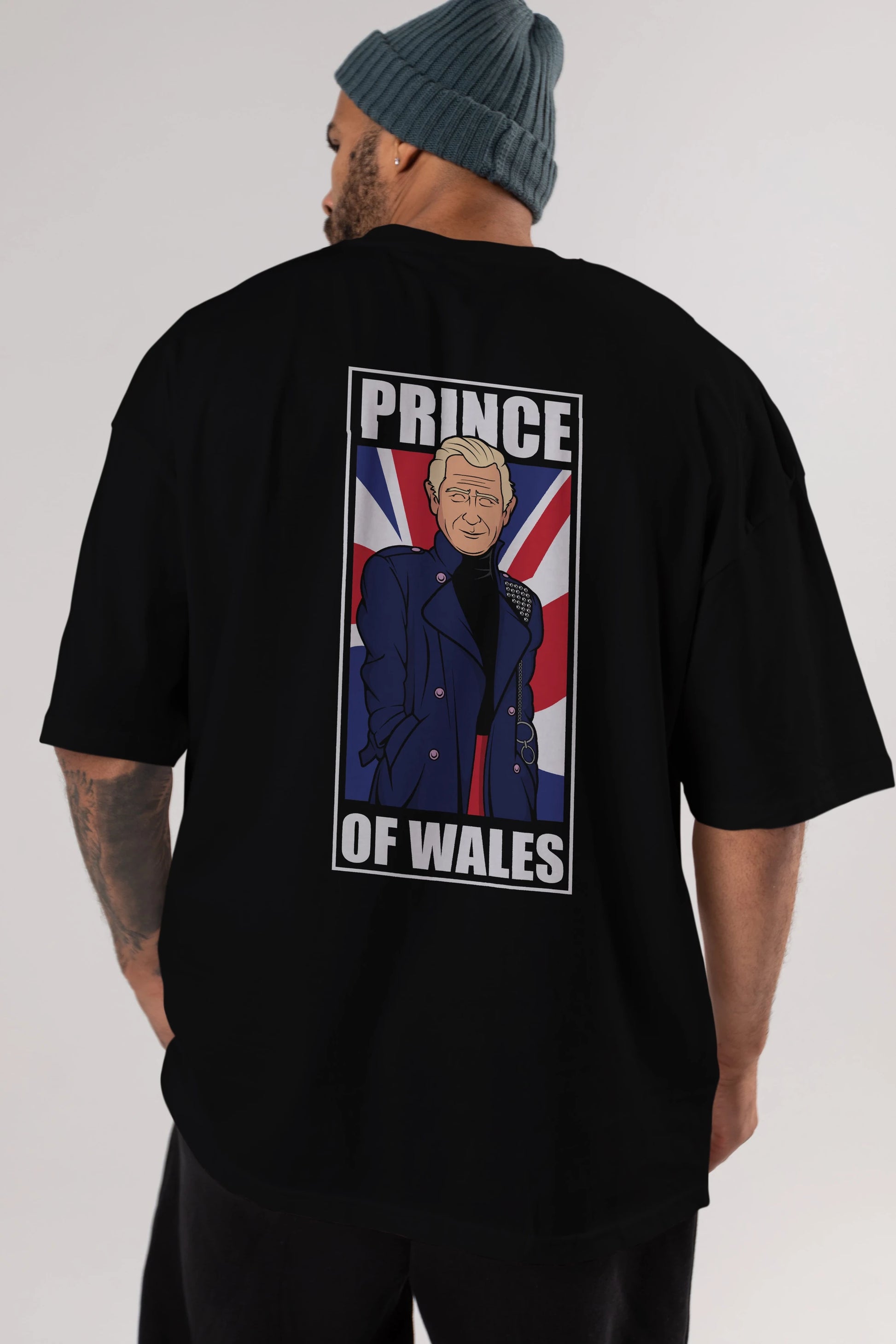Prince Charles Arka Baskılı Oversize t-shirt Erkek Kadın Unisex %100 Pamuk tişort