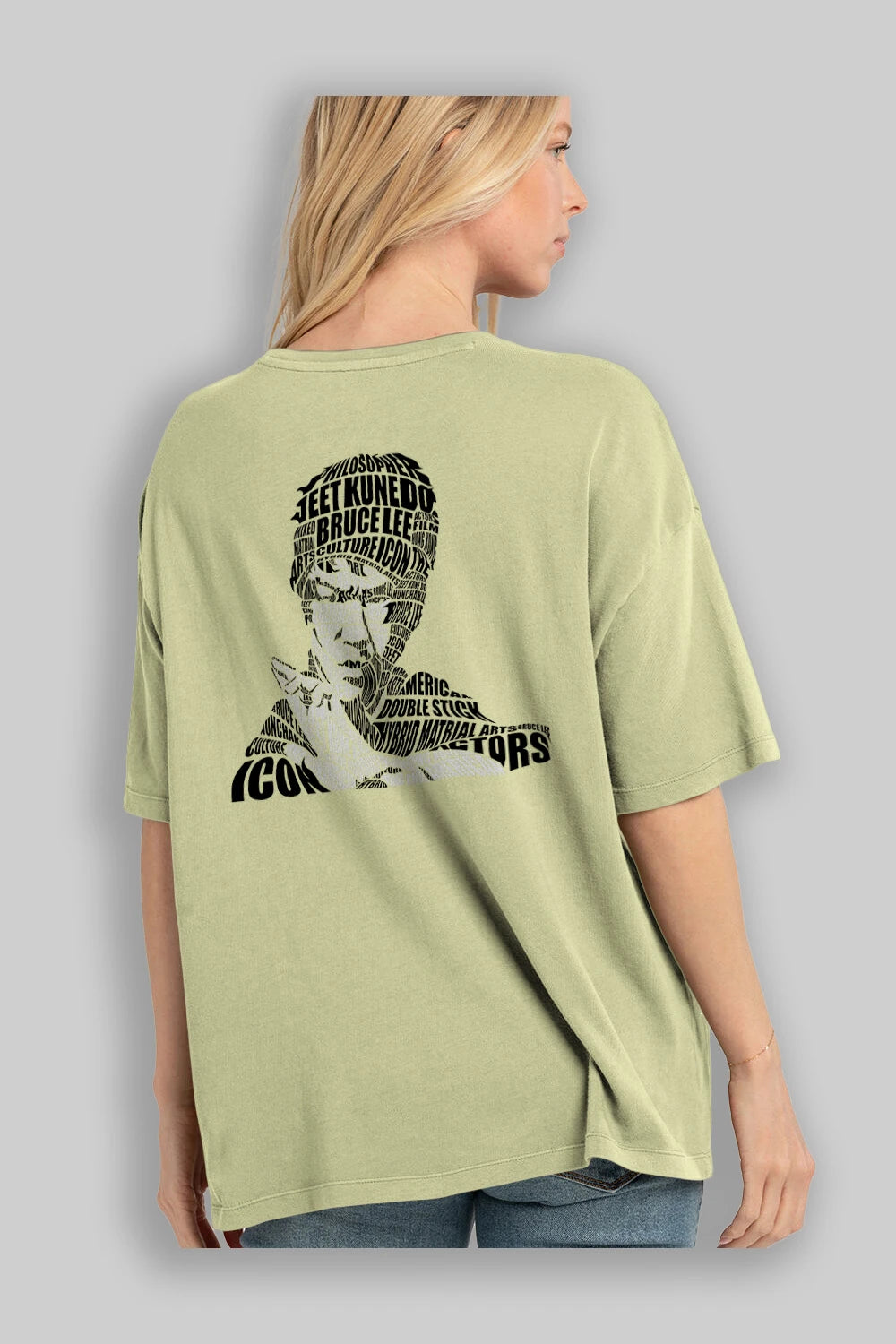 Bruce Lee Calligram Arka Baskılı Oversize t-shirt %100 pamuk Erkek Kadın Unisex
