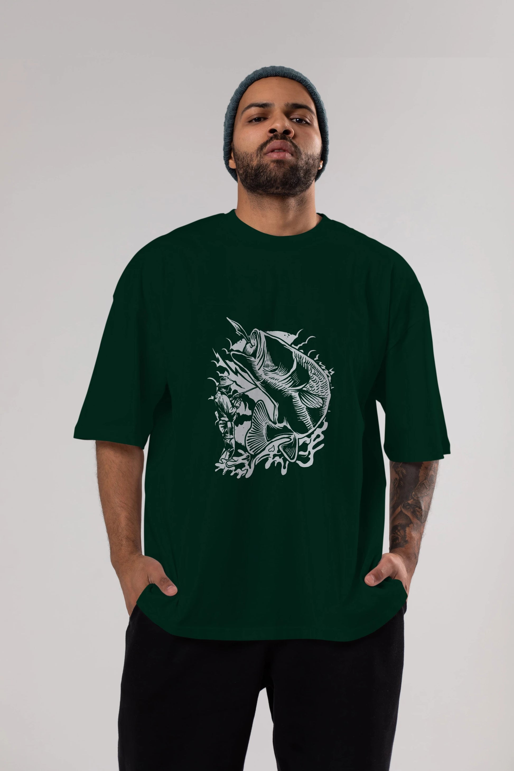 Fisherman Ön Baskılı Oversize t-shirt Erkek Kadın Unisex %100 Pamuk tişort