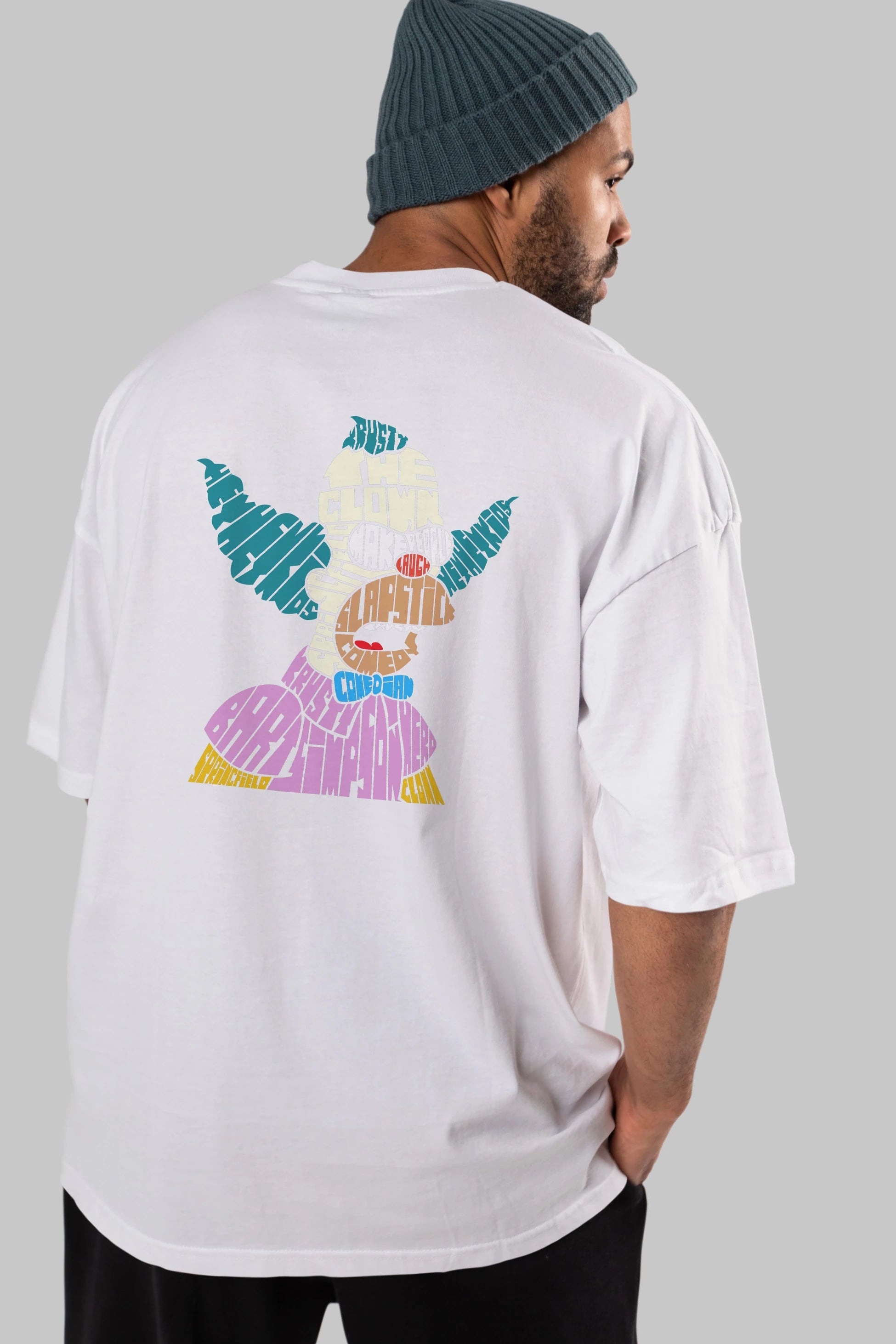 Krusty Clown Arka Baskılı Oversize t-shirt %100 pamuk Erkek Kadın Unisex