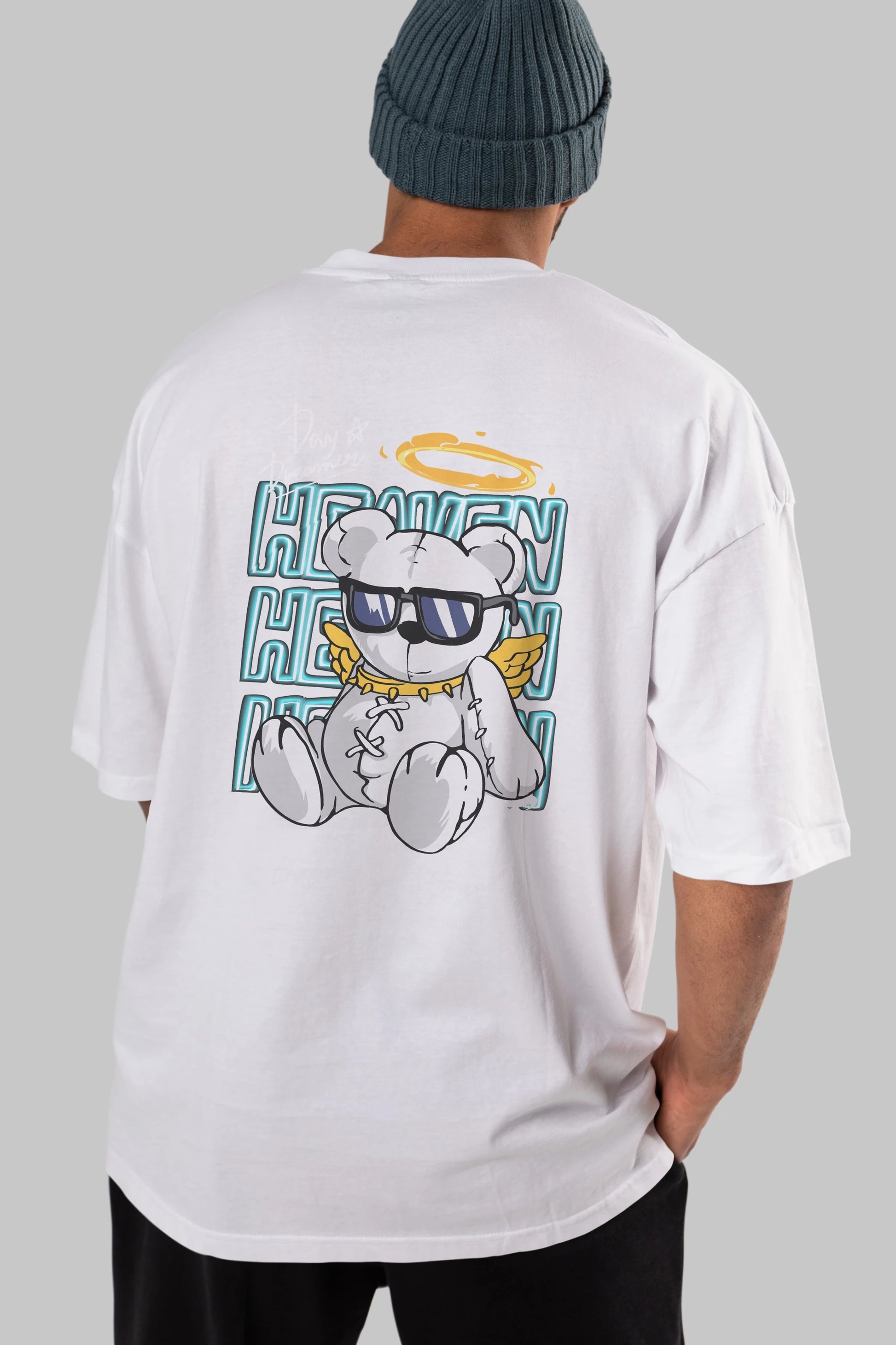 Heaven Bear Arka Baskılı Oversize t-shirt Erkek Kadın Unisex