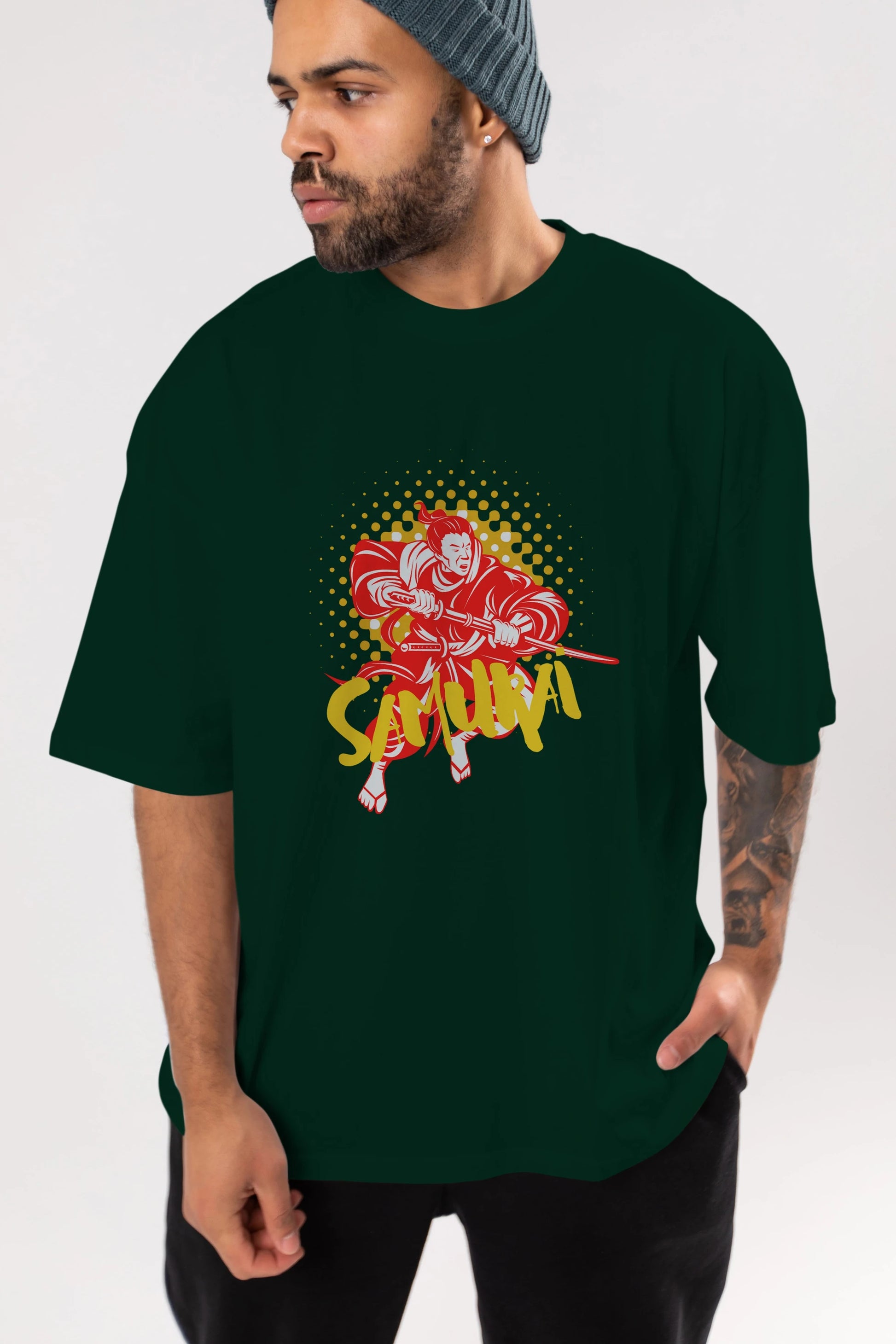 Samurai Ön Baskılı Oversize t-shirt Erkek Kadın Unisex