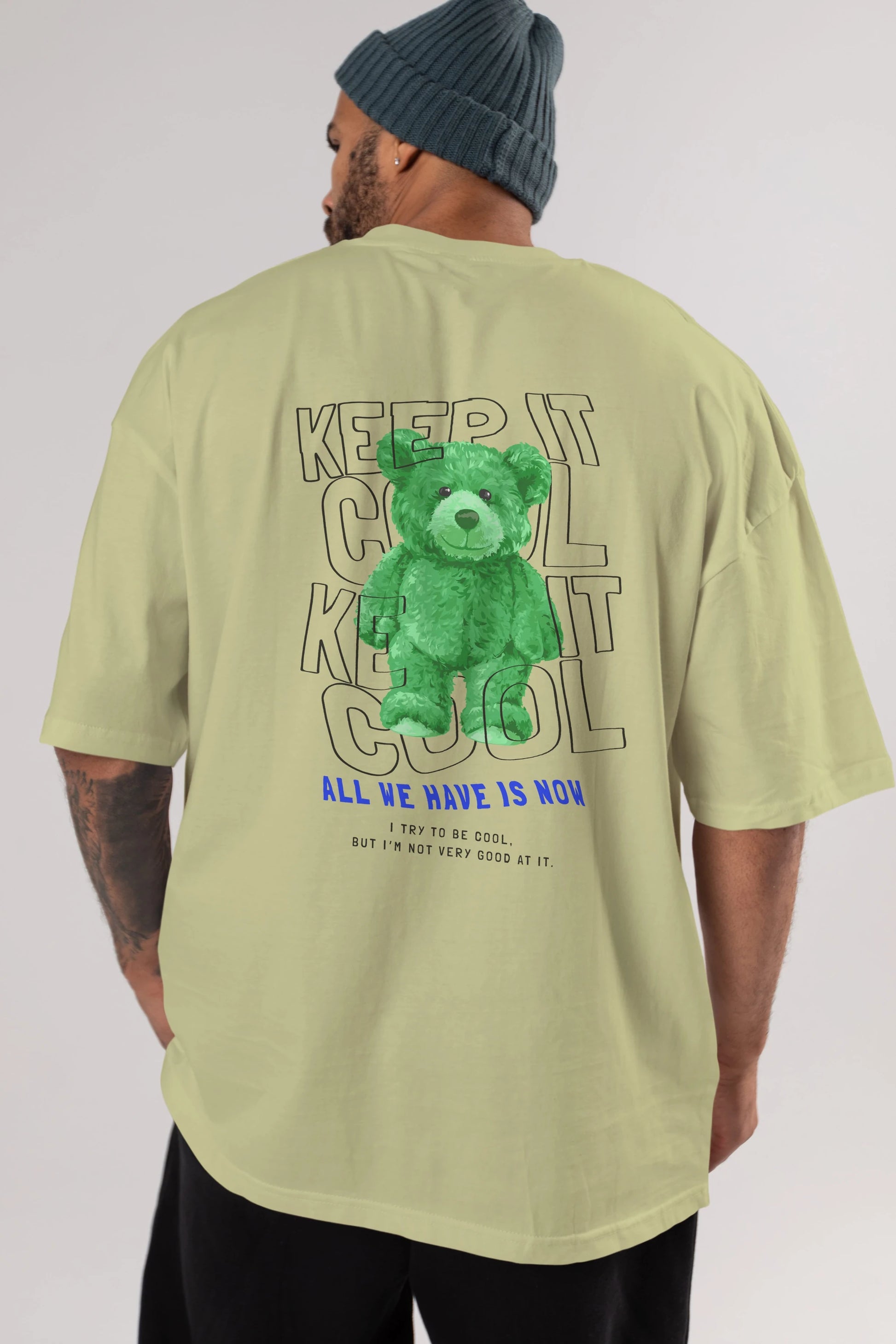 Keep it Cool Bear Arka Baskılı Oversize t-shirt Erkek Kadın Unisex