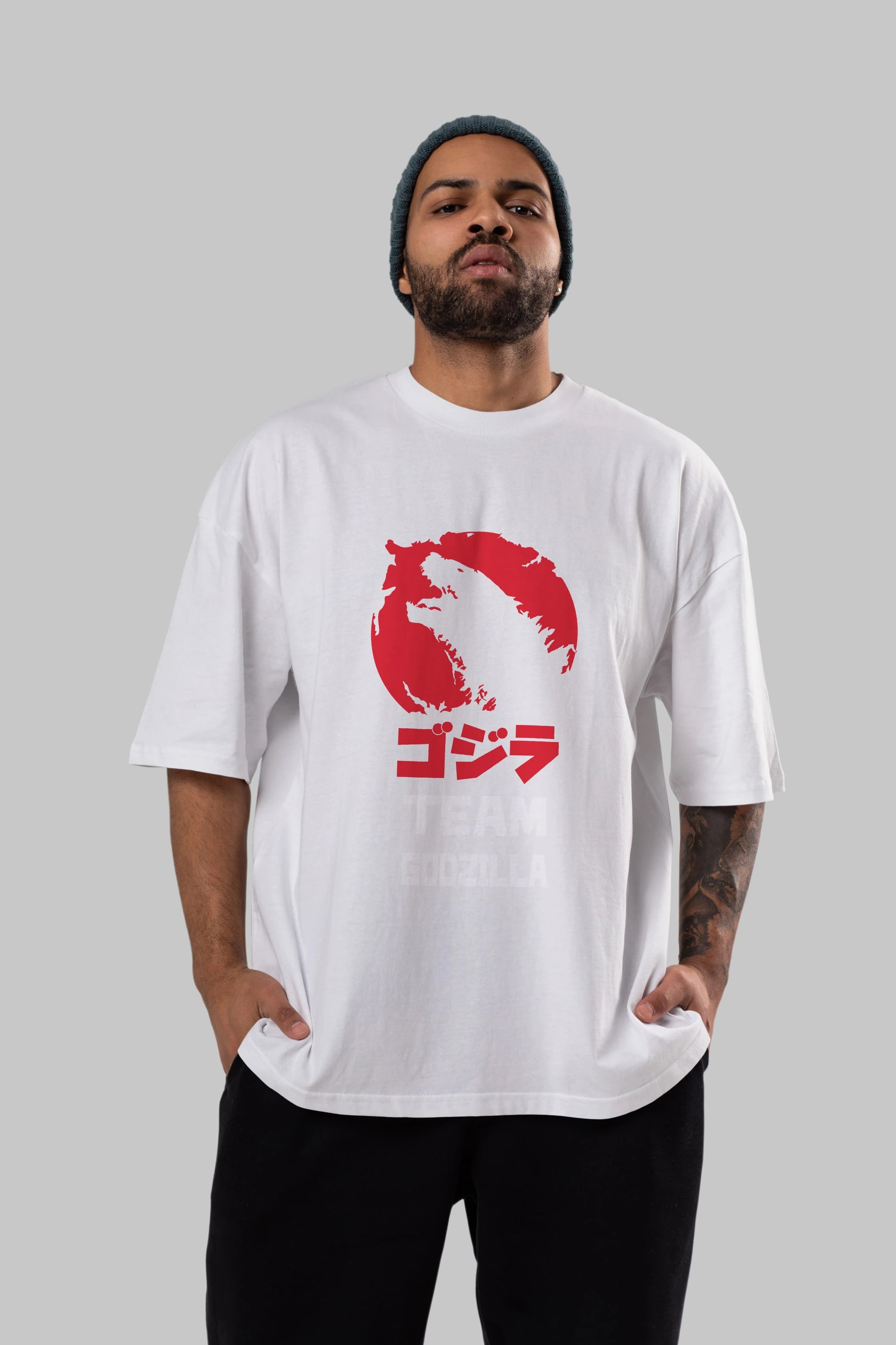 Team Godzilla Ön Baskılı Oversize t-shirt Erkek Kadın Unisex %100 Pamuk Bisiklet Yaka tişort