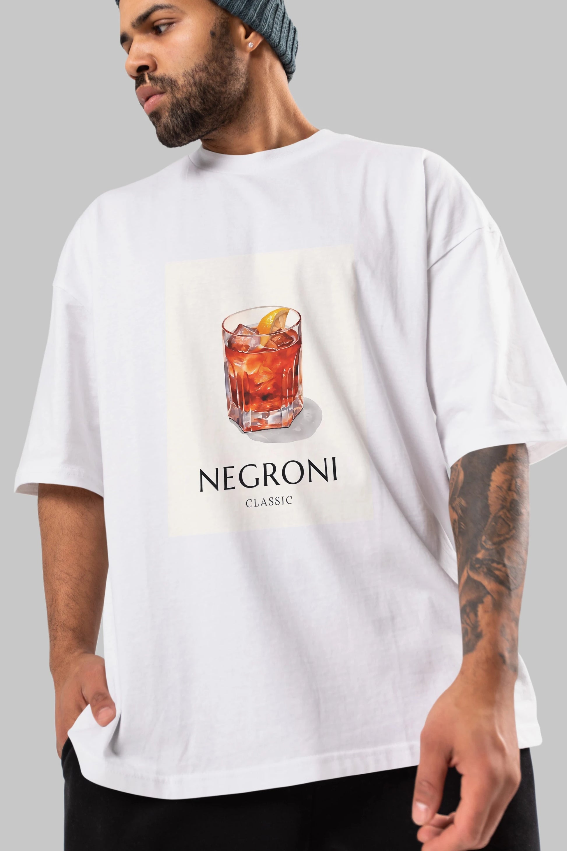Negroni Classic Ön Baskılı Oversize t-shirt Erkek Kadın Unisex %100 Pamuk Bisiklet Yaka tişort