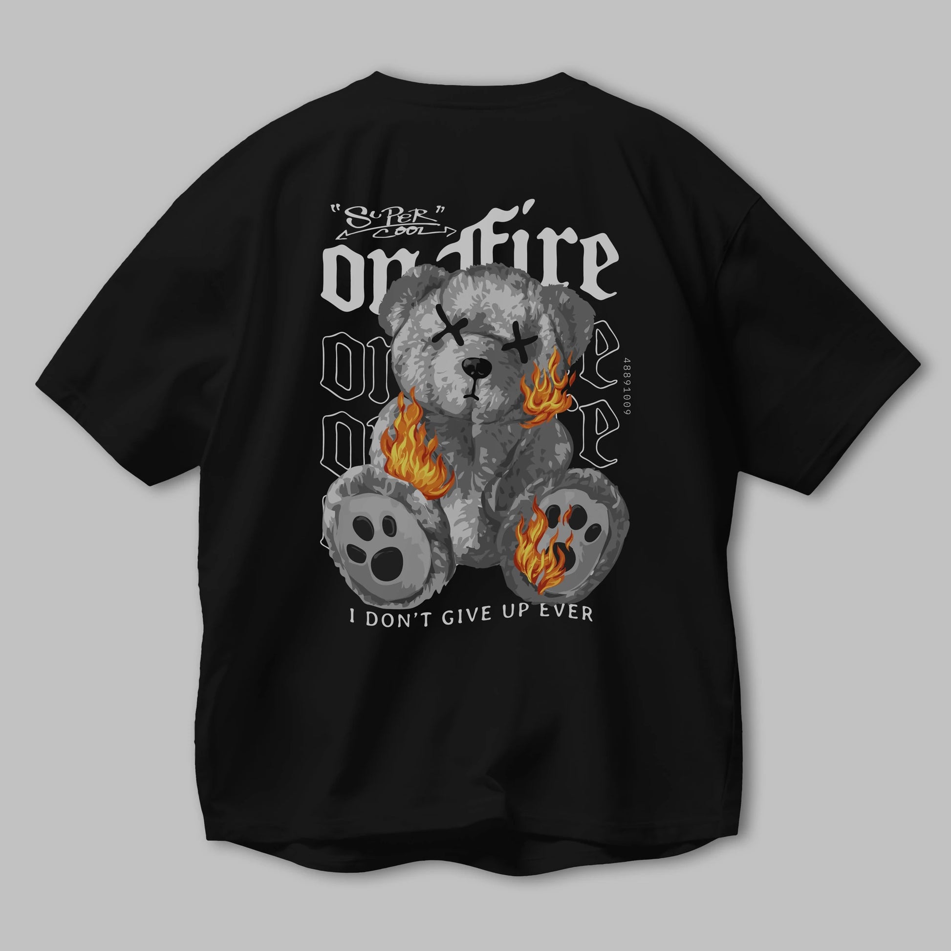 Teddy Bear On Fire Arka Baskılı Oversize t-shirt Erkek Kadın Unisex